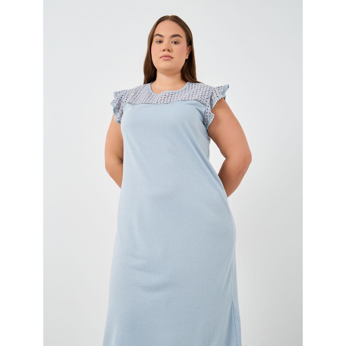 قميص نوم شيفلي بمقاس كبير مزين بكرات بوم بوم-women-clothing-nightwear-nighties-image-2