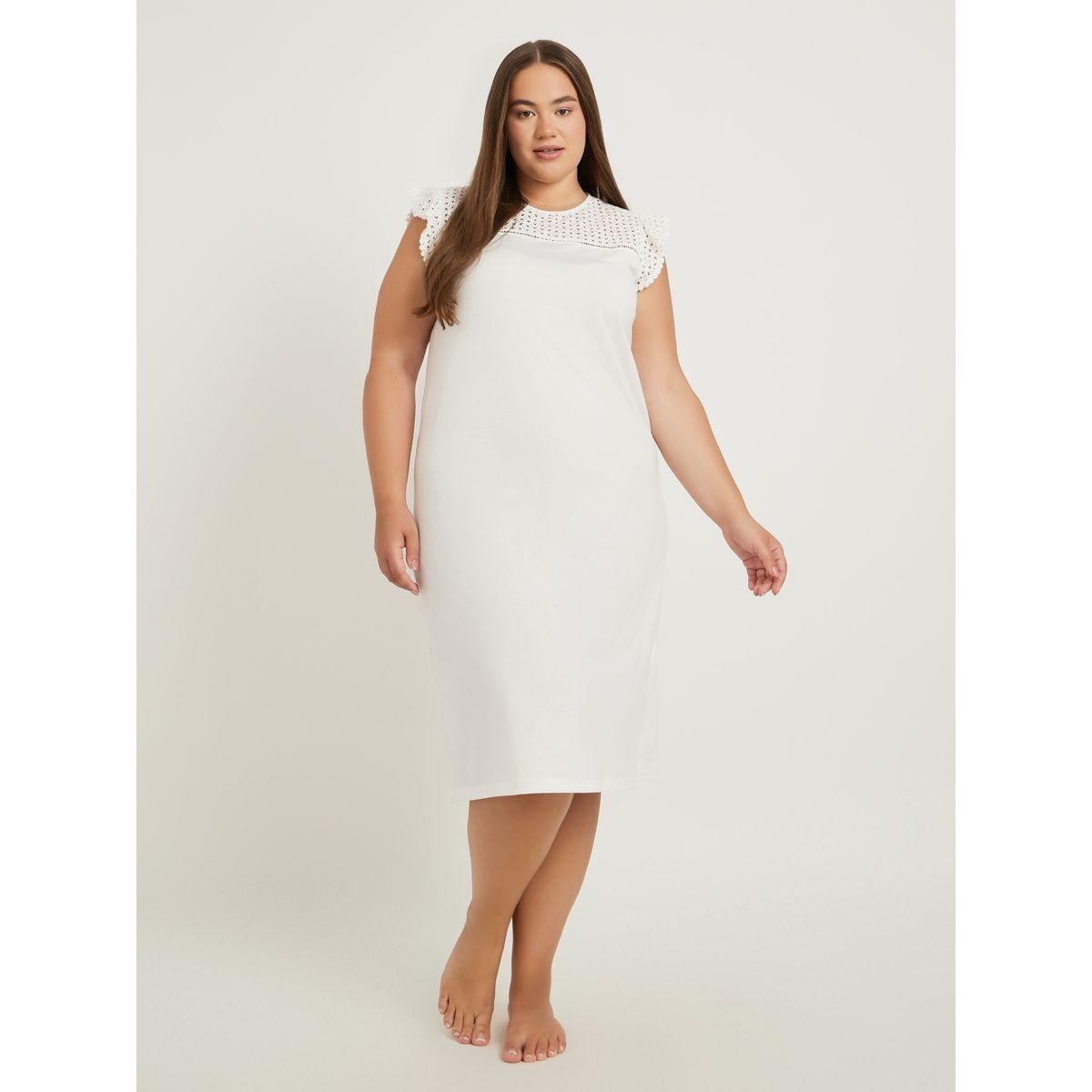 Styli Plus Size Schiffli Yoke Flat Pompom Detail Nightdress-women-clothing-nightwear-nighties-image-1