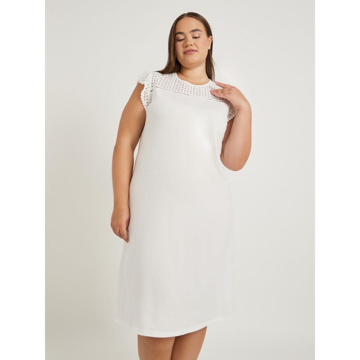 Styli Plus Size Schiffli Yoke Flat Pompom Detail Nightdress-women-clothing-nightwear-nighties-image-2