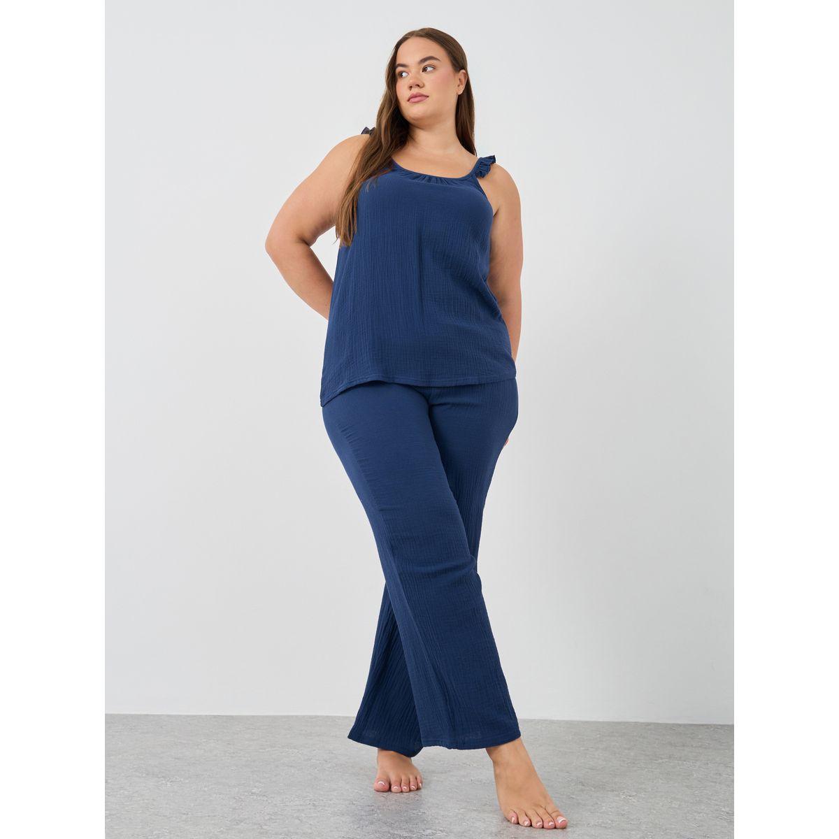 طقم بيجاما بمقاس كبير من بنطال وبلوزة كامي-women-clothing-nightwear-pyjamas-longsets-image-1