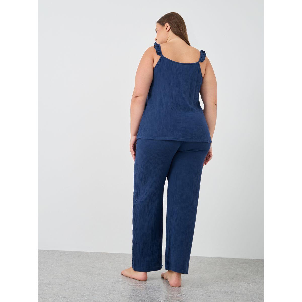 طقم بيجاما بمقاس كبير من بنطال وبلوزة كامي-women-clothing-nightwear-pyjamas-longsets-image-5
