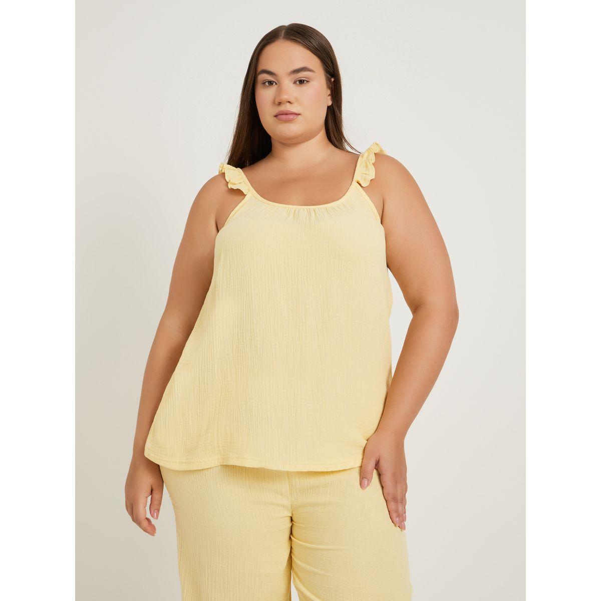 طقم بيجاما من بنطال وبلوزة كامي بمقاس كبير مع كشكش-women-clothing-nightwear-pyjamas-longsets-image-2