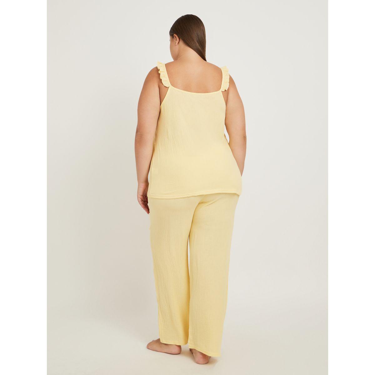 طقم بيجاما من بنطال وبلوزة كامي بمقاس كبير مع كشكش-women-clothing-nightwear-pyjamas-longsets-image-4