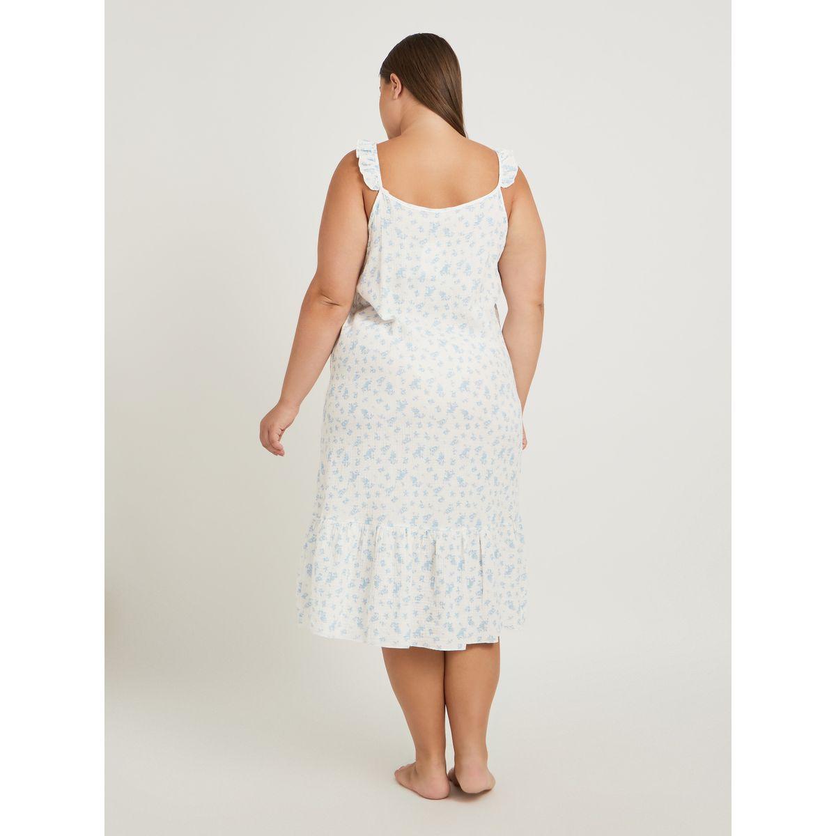 Styli Plus Size Floral Print Cotton Gauze Ruffle Trim Slip Dress-women-clothing-nightwear-nighties-image-4