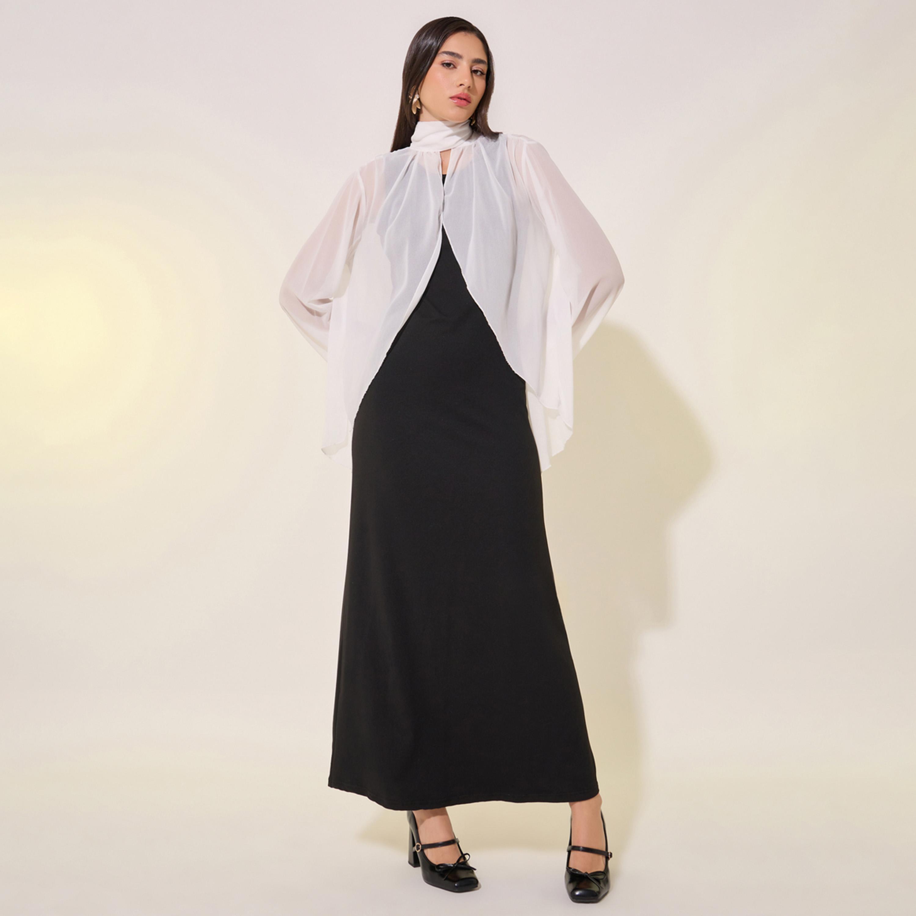 Buy Take Two Solid Mesh Cape Sleeve Maxi Dress Online | Centrepoint UAE