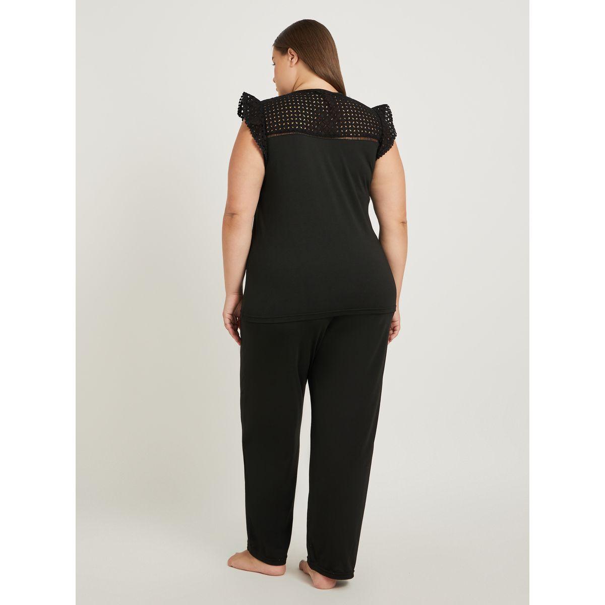 طقم بيجاما بمقاس كبير من بنطال وبلوزة مزينة بكرات بوم بوم-women-clothing-nightwear-pyjamas-longsets-image-5