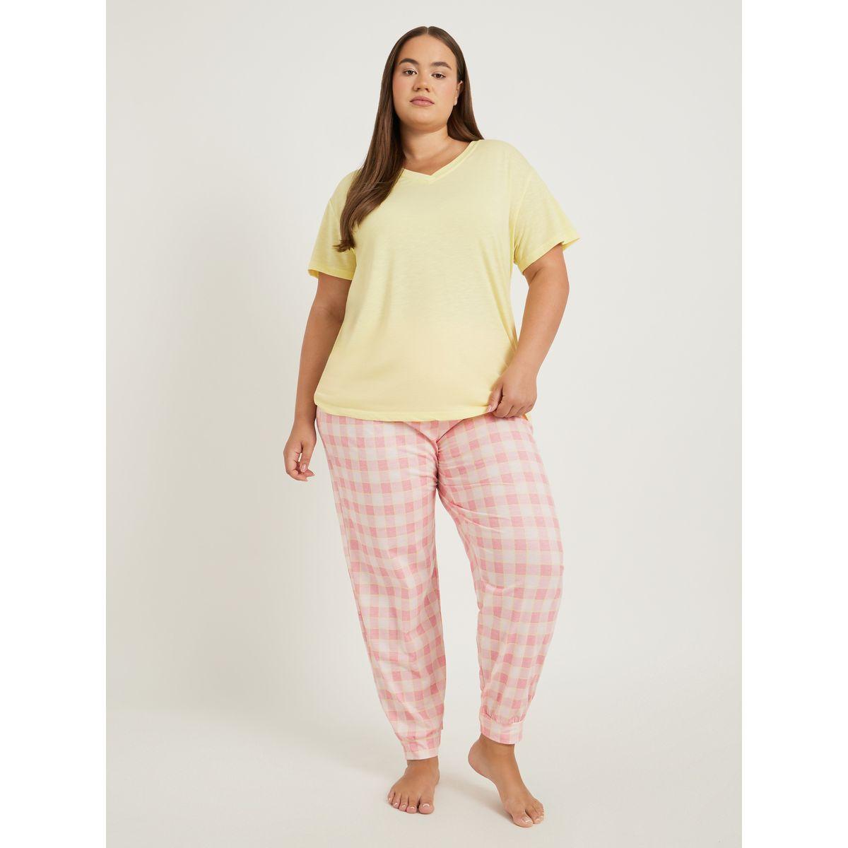 طقم بيجاما بمقاس كبير من بنطال وتيشيرت بأكمام قصيرة-women-clothing-nightwear-pyjamas-longsets-image-2