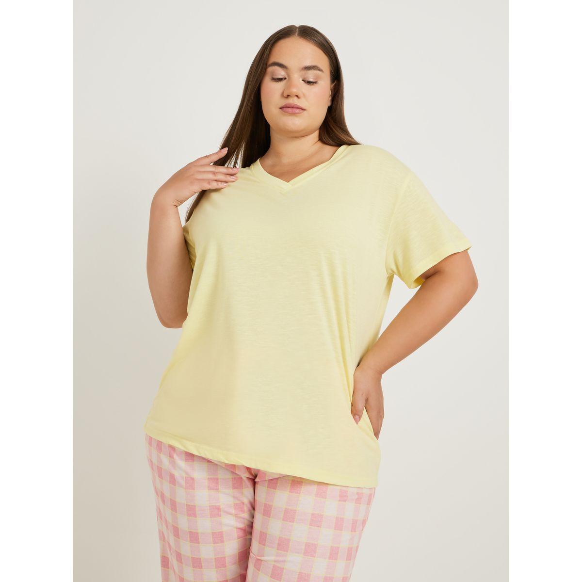طقم بيجاما بمقاس كبير من بنطال وتيشيرت بأكمام قصيرة-women-clothing-nightwear-pyjamas-longsets-image-4