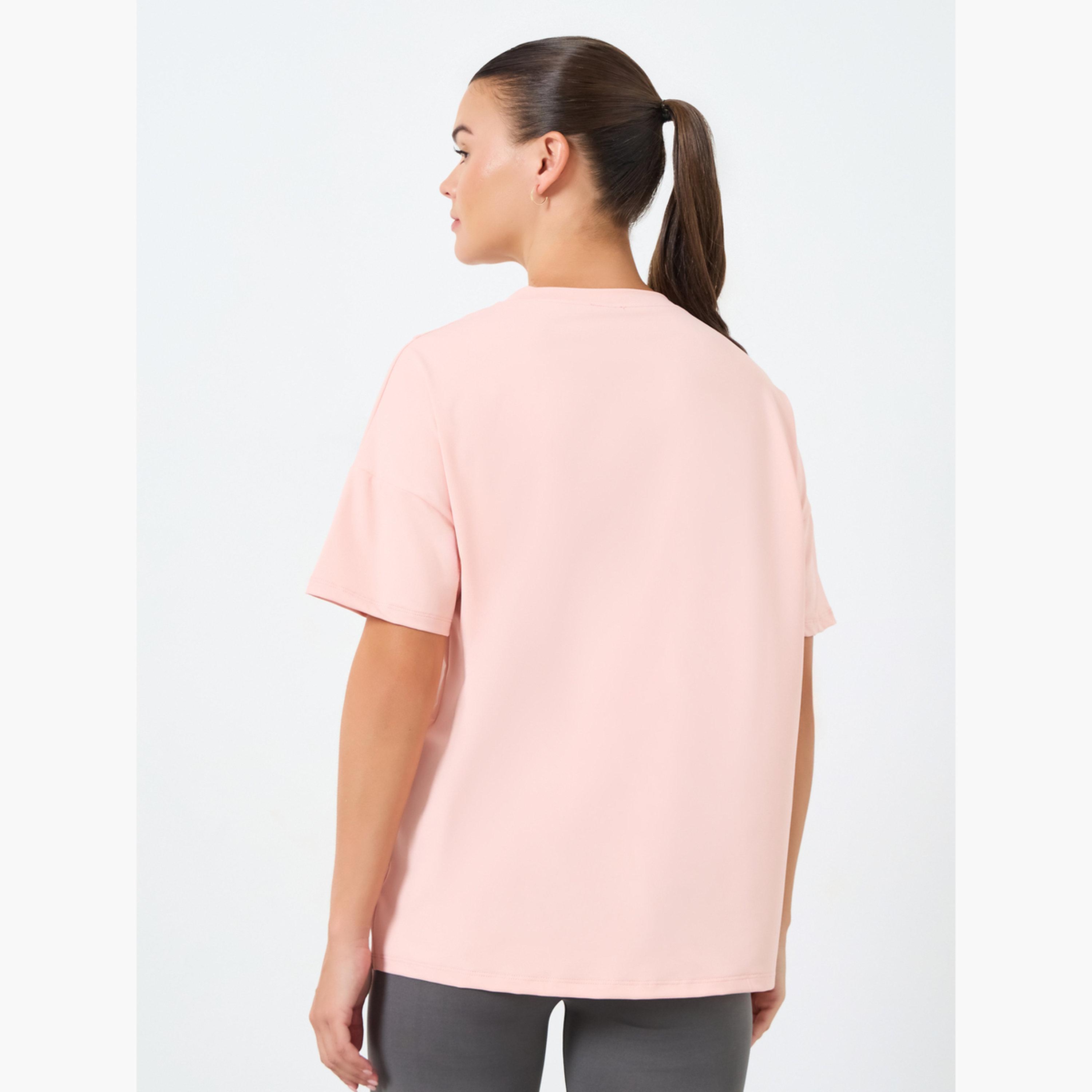 Styli Plain Side Slit Short Sleeve Top-women-clothing-tshirts-image-2