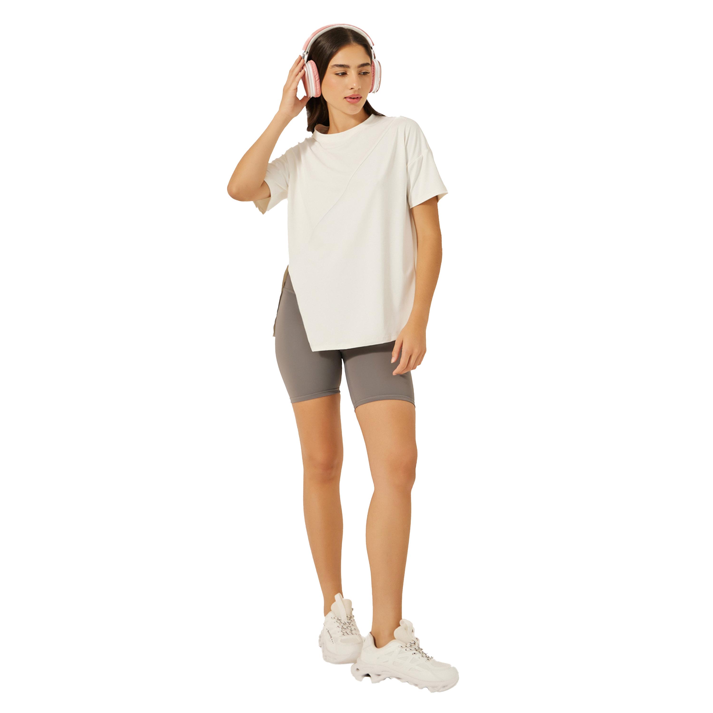 Styli Plain Side Slit Short Sleeve Top-women-clothing-sportswearandactivewear-tshirtsandvests-image-2