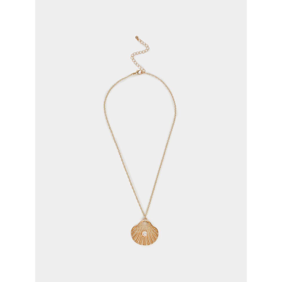 Styli Faux Pearl Detail Shell Pendant Necklace-women-watchesandjewellery-jewellery-necklacesandpendants-image-2