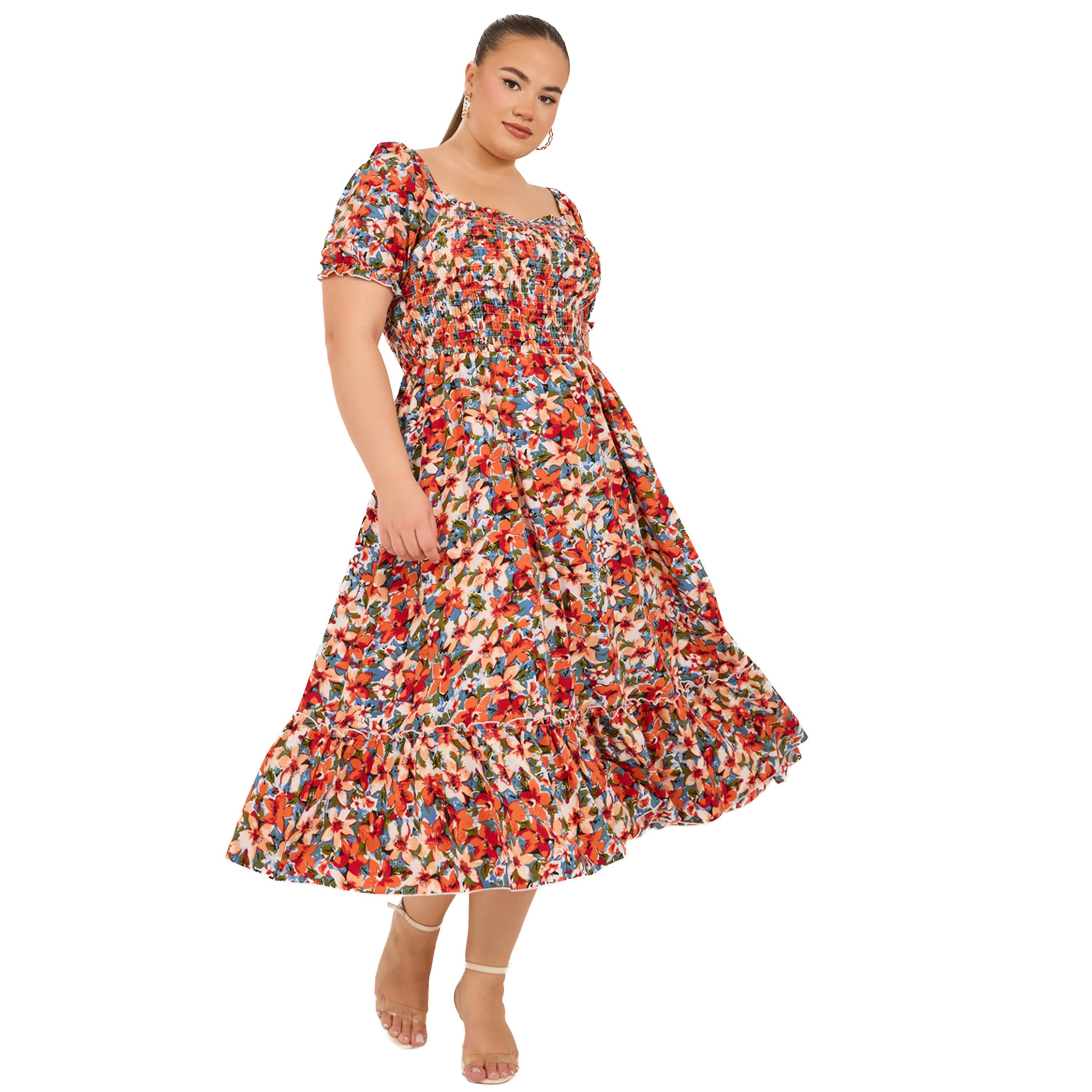 ستايلي - فستان ماكسي مورد بفتحة رقبة عريضة-women-clothing-dresses-image-1