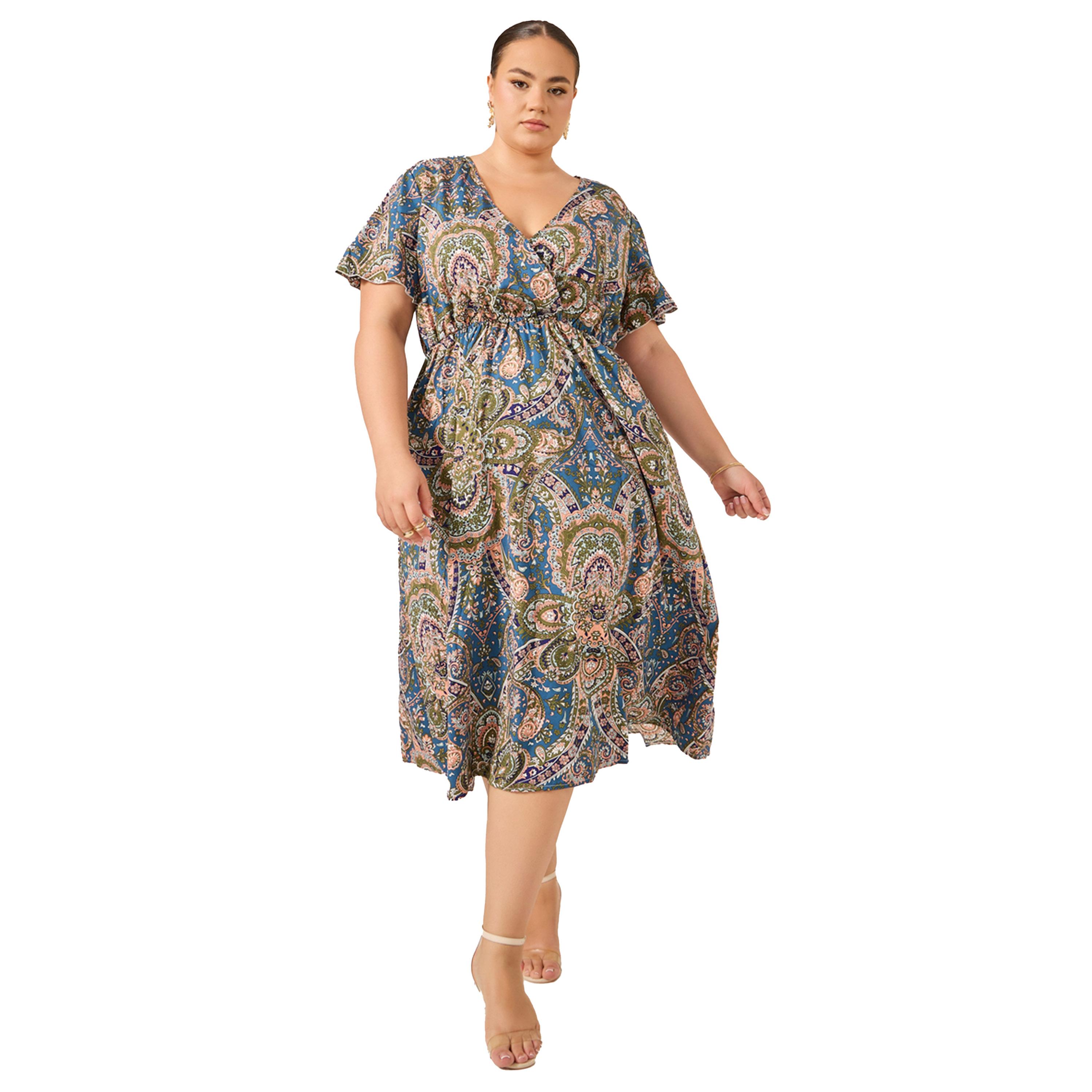 Styli Plus Size All-Over Printed Wrap Look A-Line Midi Dress-women-clothing-dresses-image-2