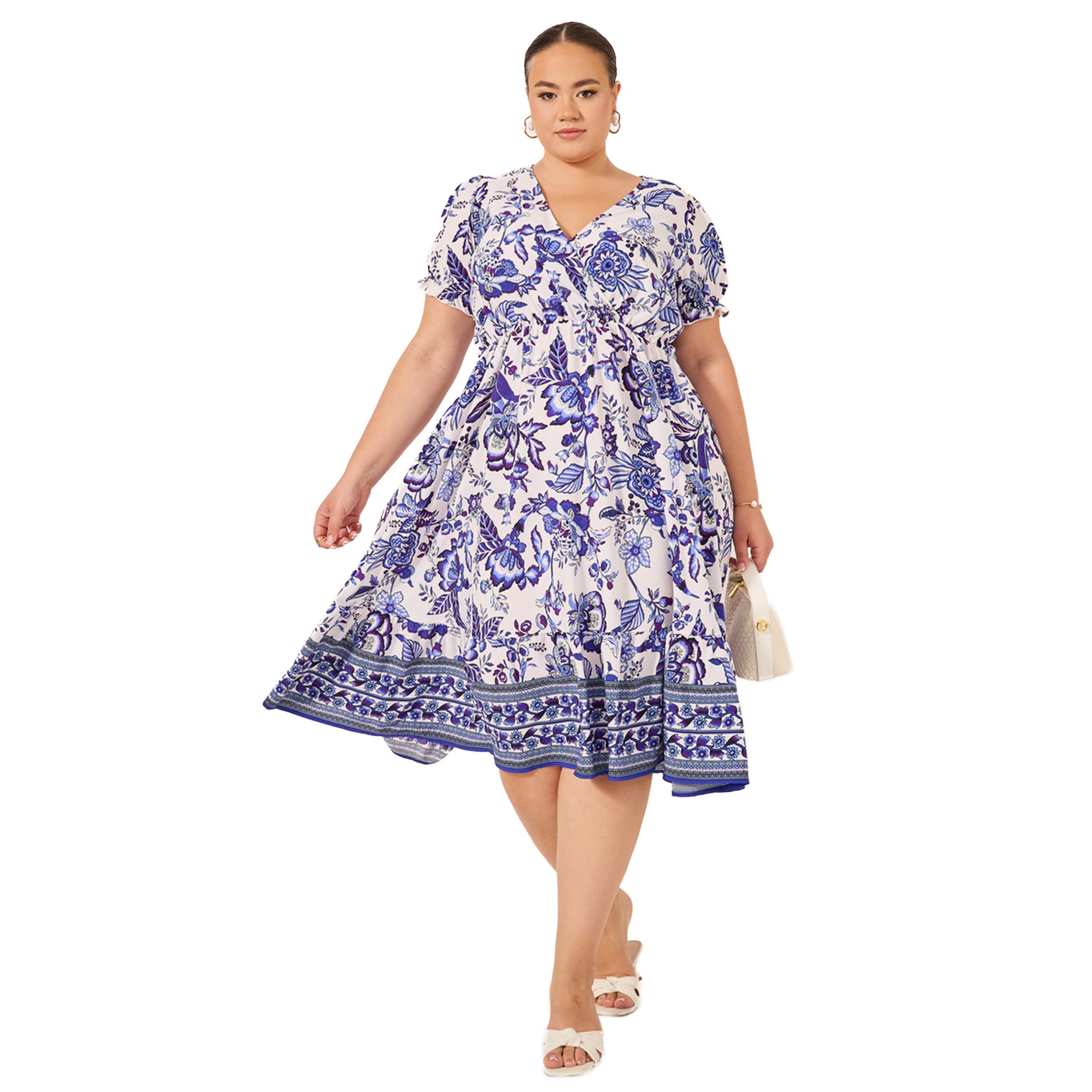 ستايلي - فستان متوسط الطول بقصة A ومطبوع بالكامل، مقاس كبير-women-clothing-dresses-image-1