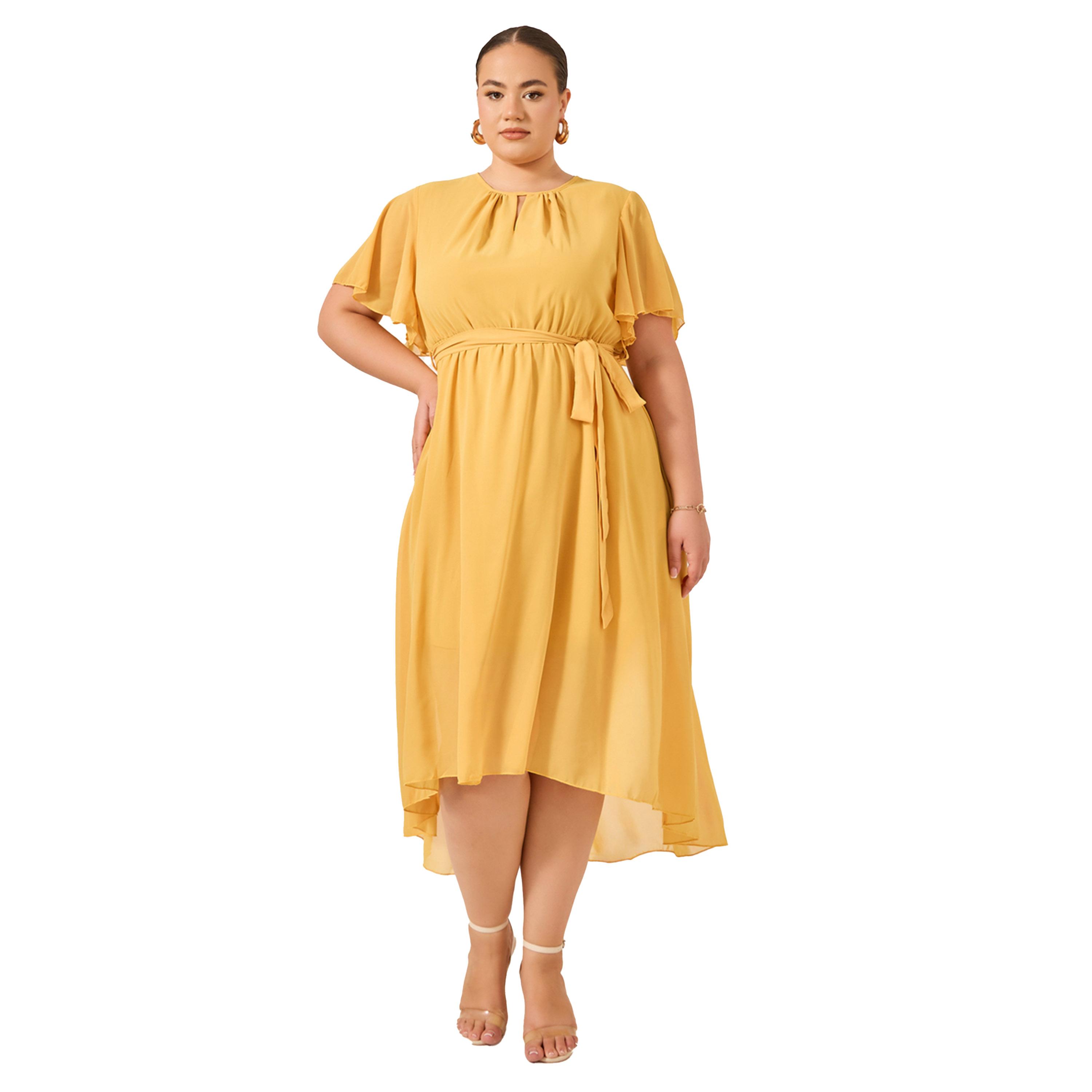 Styli Plus Size Plain Belted High-Low A-Line Maxi Dress-women-clothing-dresses-image-2