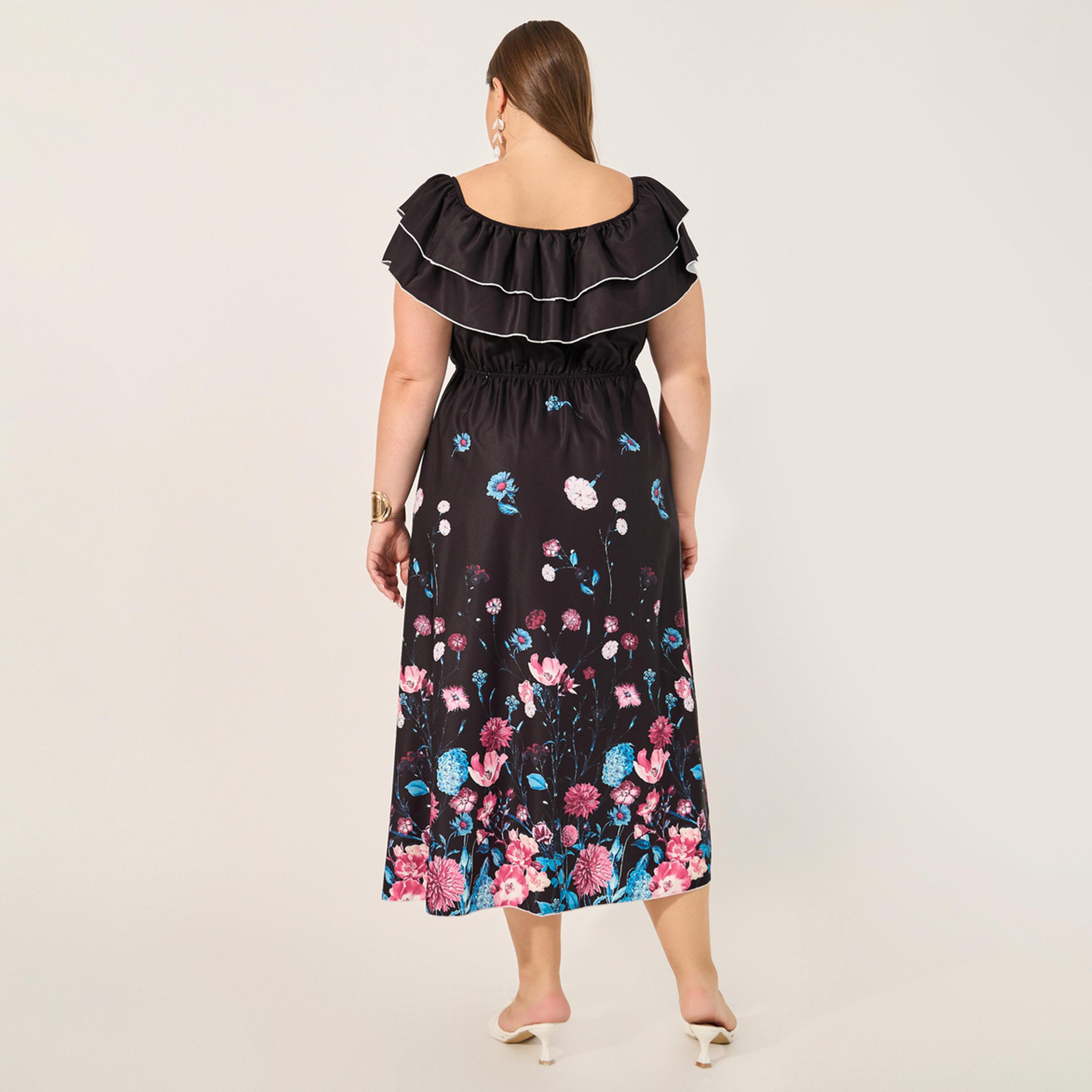 ستايلي - فستان ميدي بمقاس كبير بطبعة زهور وأكتاف مكشوفة-women-clothing-dresses-image-5