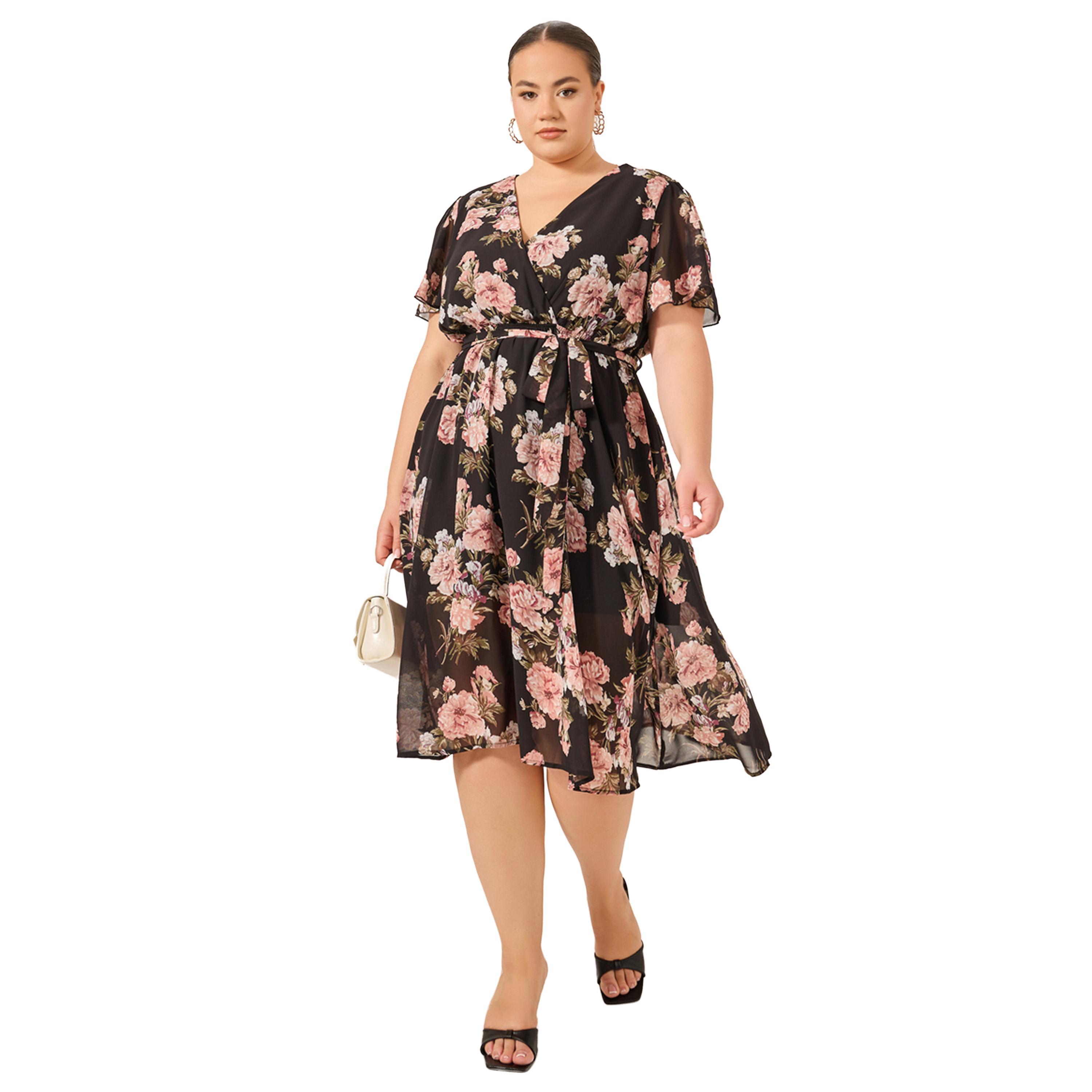 ستايلي - فستان ميدي بمقاس كبير بأكمام واسعة وطبعة زهور-women-clothing-dresses-image-1