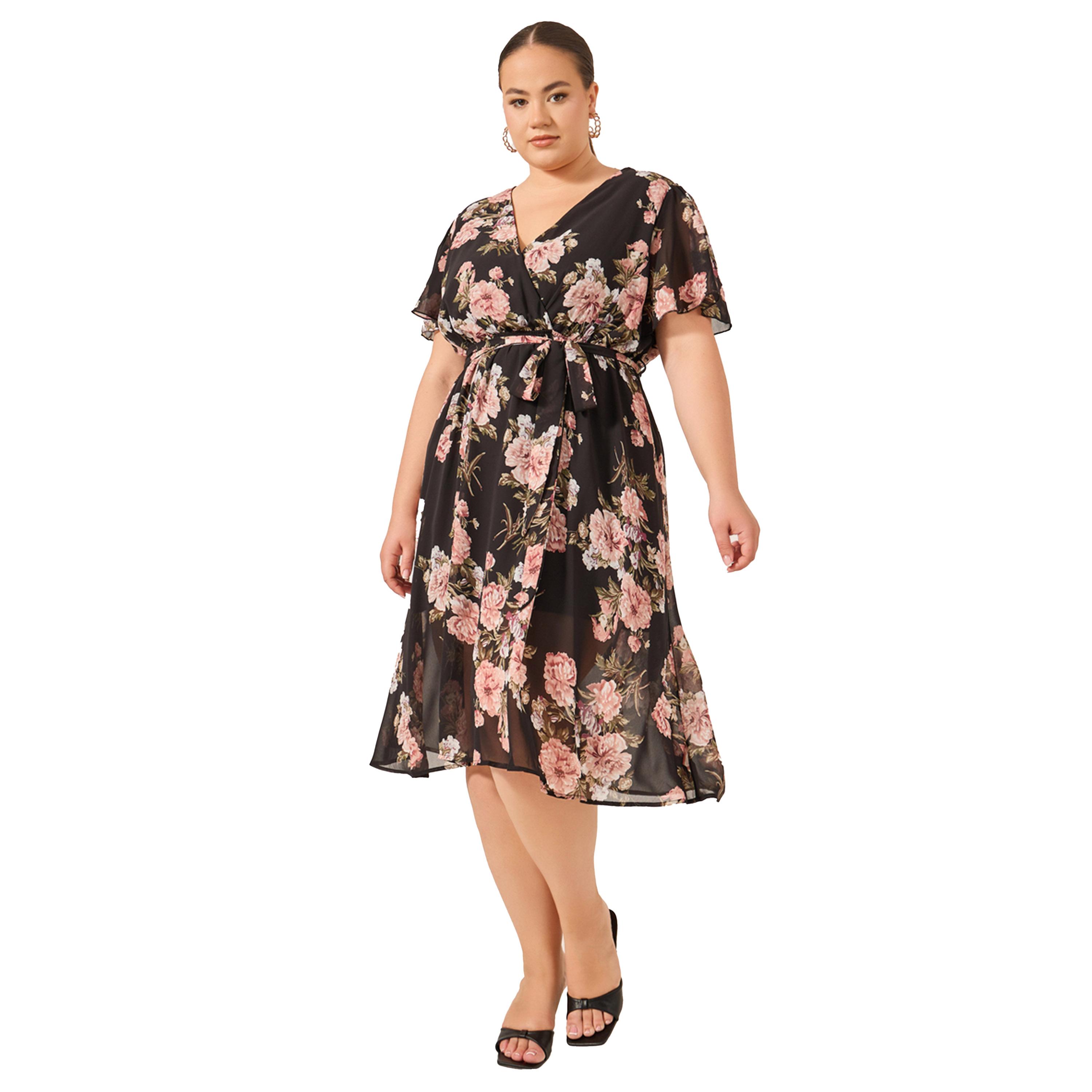 ستايلي - فستان ميدي بمقاس كبير بأكمام واسعة وطبعة زهور-women-clothing-dresses-image-2