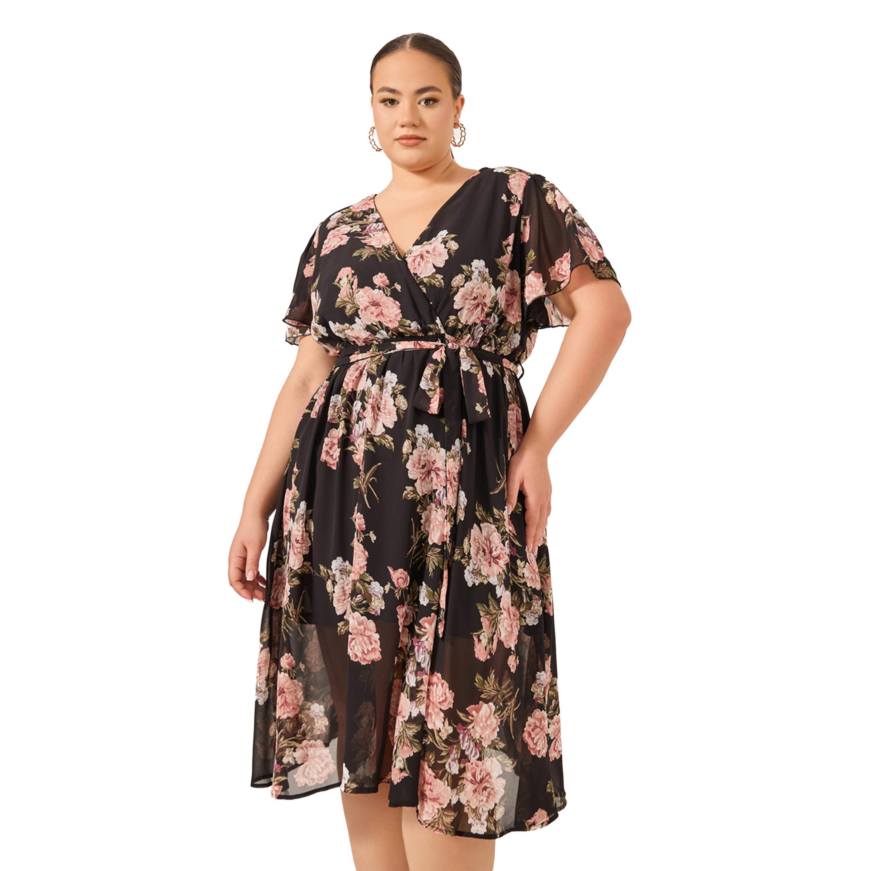 Styli Plus Size Floral Print Flared Sleeves Wrap Midi Dress-women-clothing-dresses-image-3