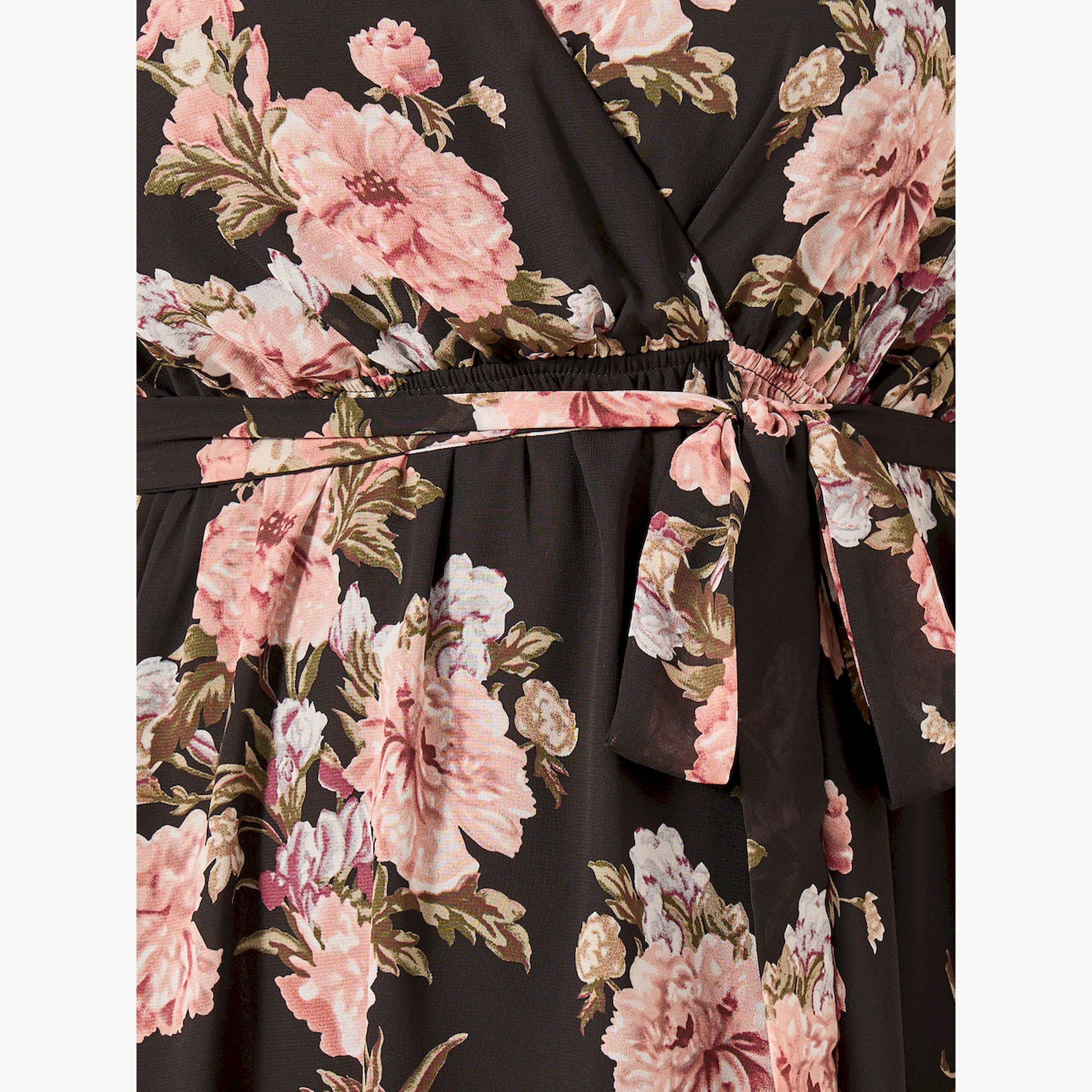 Styli Plus Size Floral Print Flared Sleeves Wrap Midi Dress-women-clothing-dresses-image-4