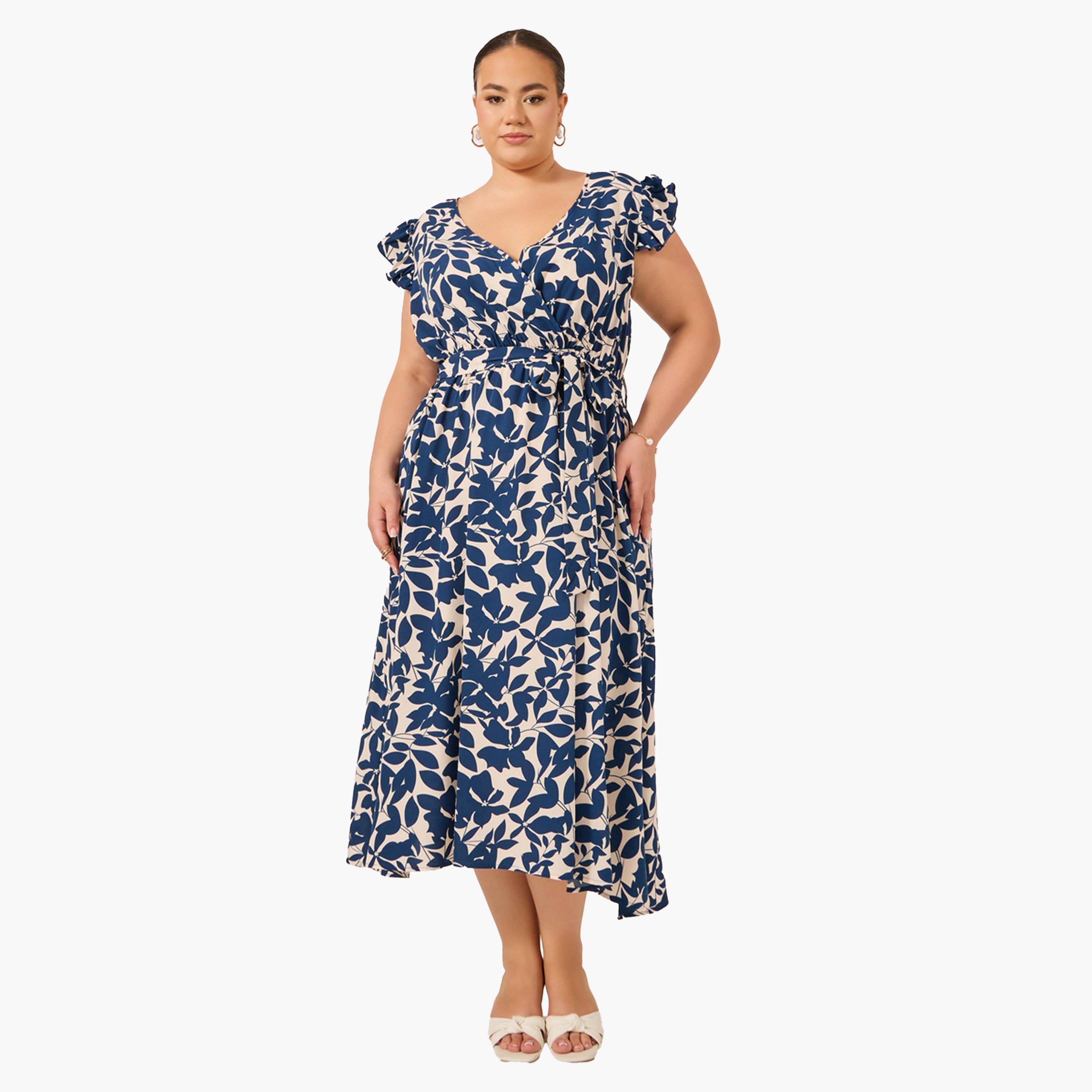 Styli Plus Size Printed Frill Sleeve Midi Dress-women-clothing-dresses-image-2