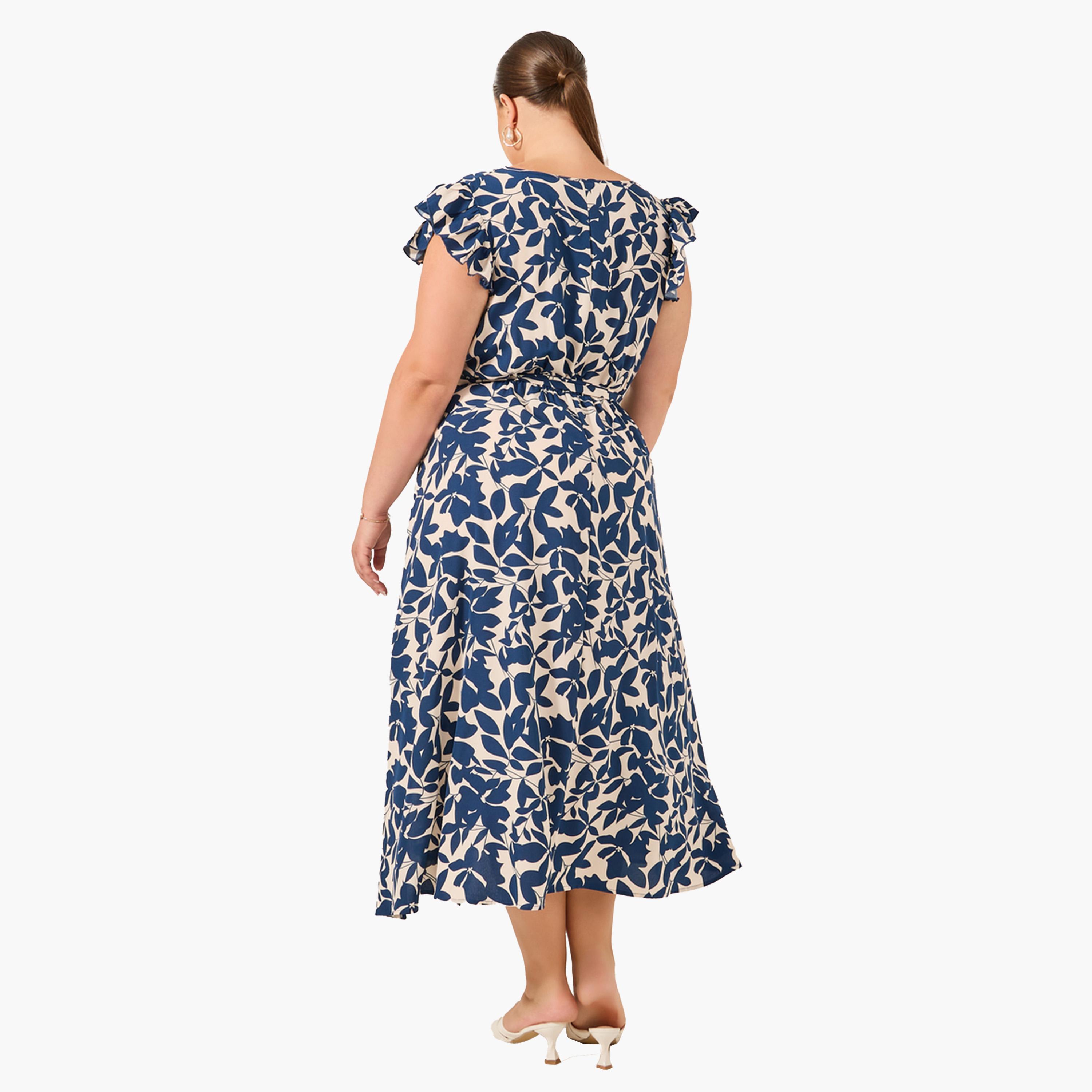 Styli Plus Size Printed Frill Sleeve Midi Dress-women-clothing-dresses-image-5
