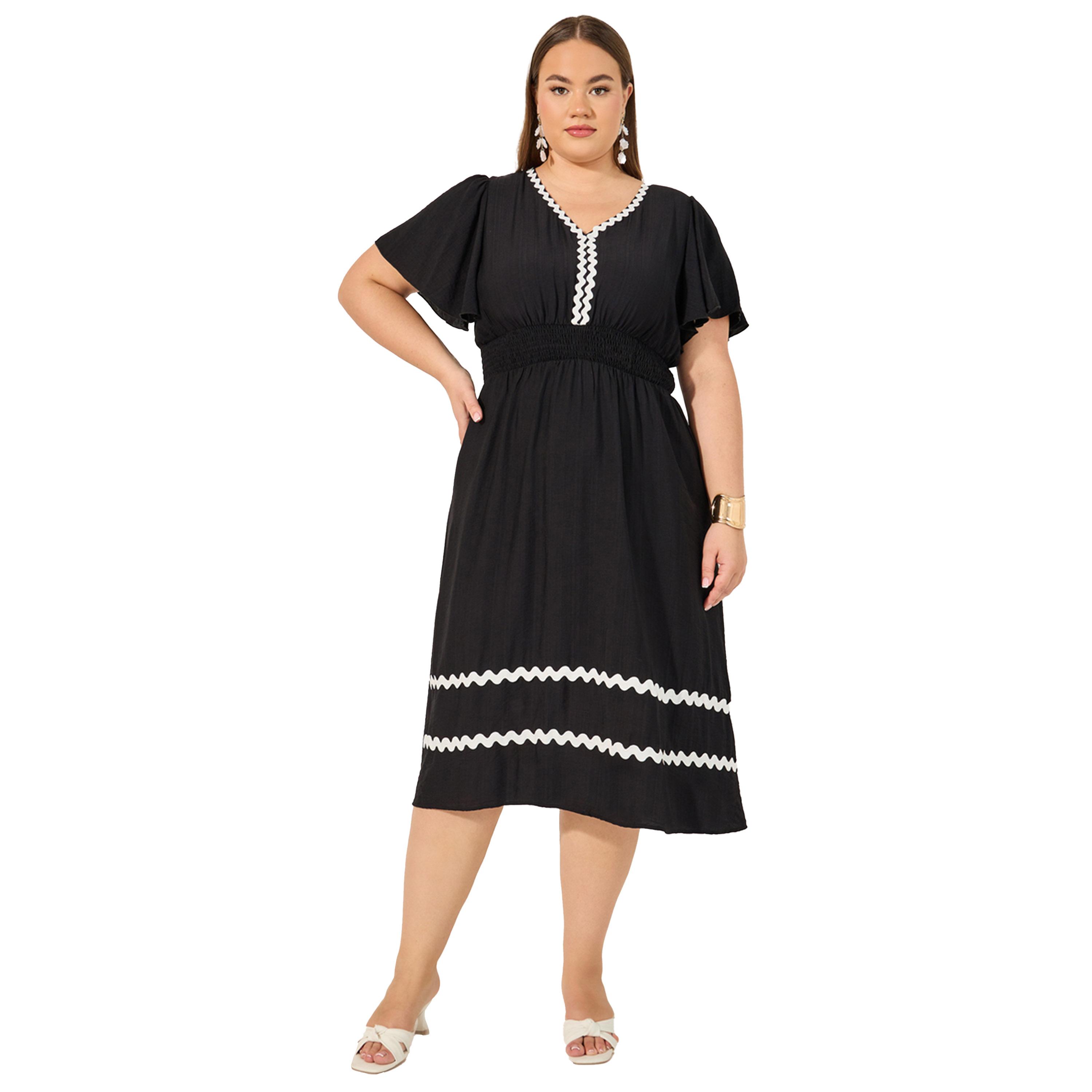 ستايلي - فستان ميدي بقصة A وتفاصيل دانتيل وفتحة رقبة V بمقاس كبير-women-clothing-dresses-image-2