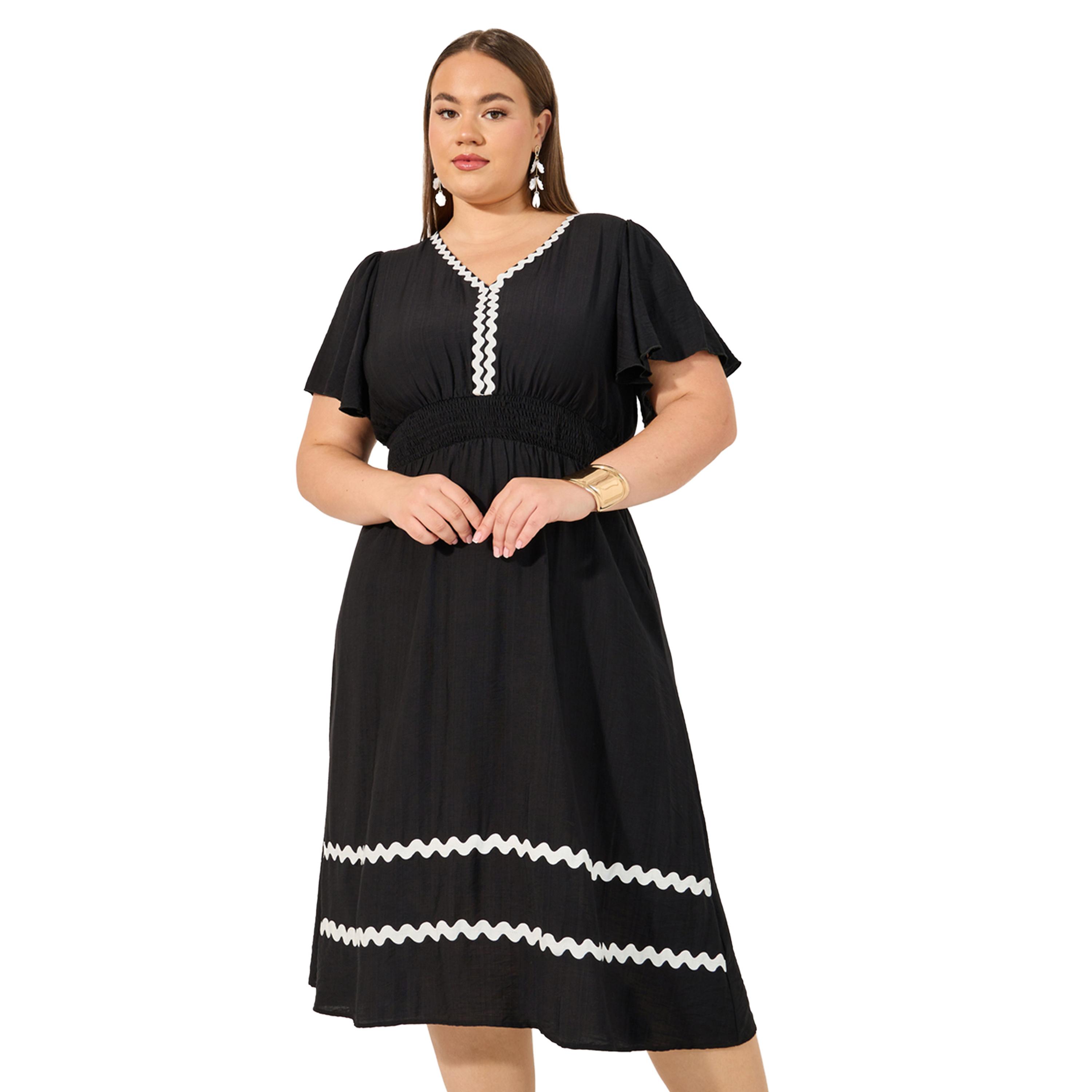 ستايلي - فستان ميدي بقصة A وتفاصيل دانتيل وفتحة رقبة V بمقاس كبير-women-clothing-dresses-image-3