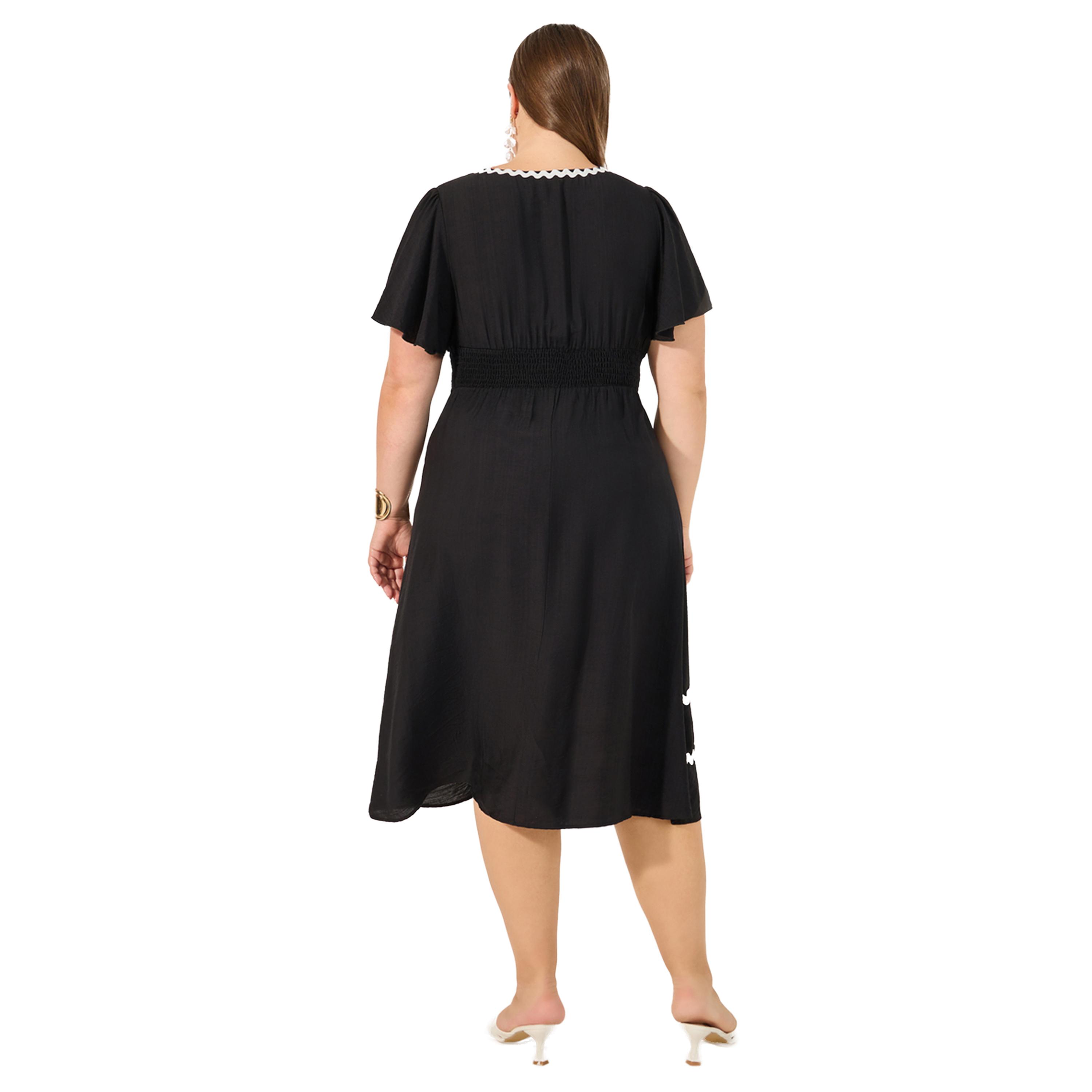 ستايلي - فستان ميدي بقصة A وتفاصيل دانتيل وفتحة رقبة V بمقاس كبير-women-clothing-dresses-image-5