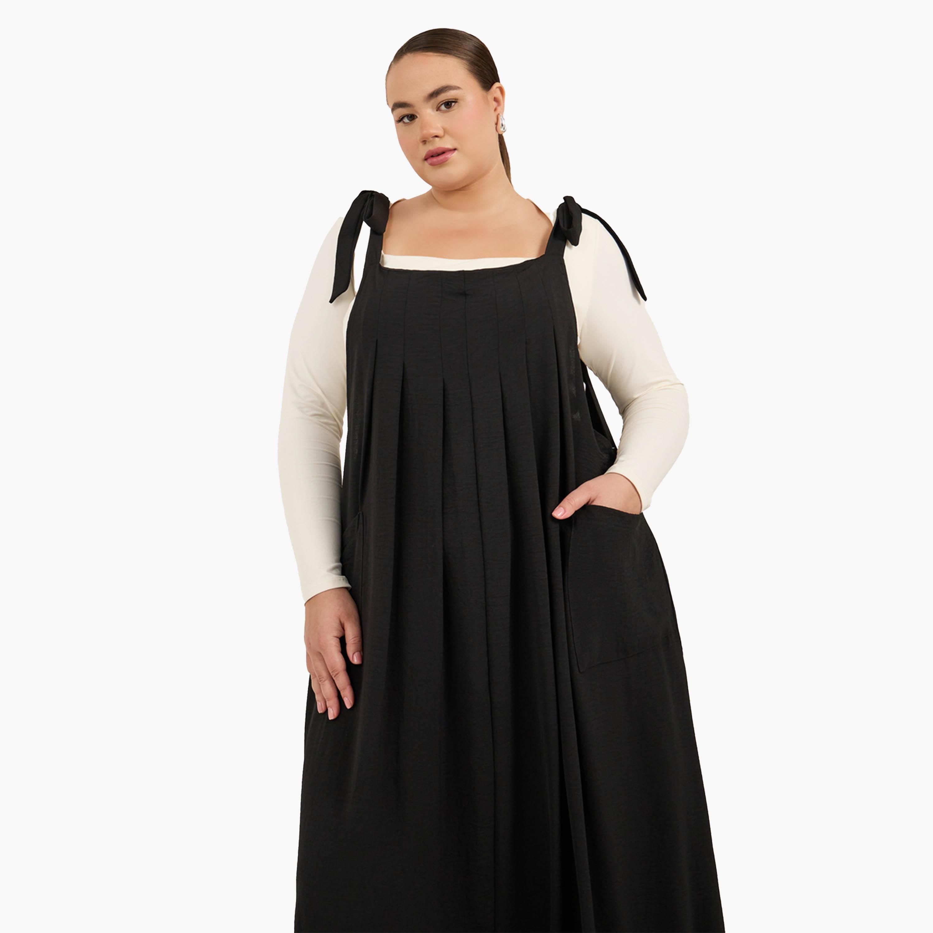 ستايلي - فستان ماكسي بقصة A وأربطة بمقاس كبير-women-clothing-dresses-image-3