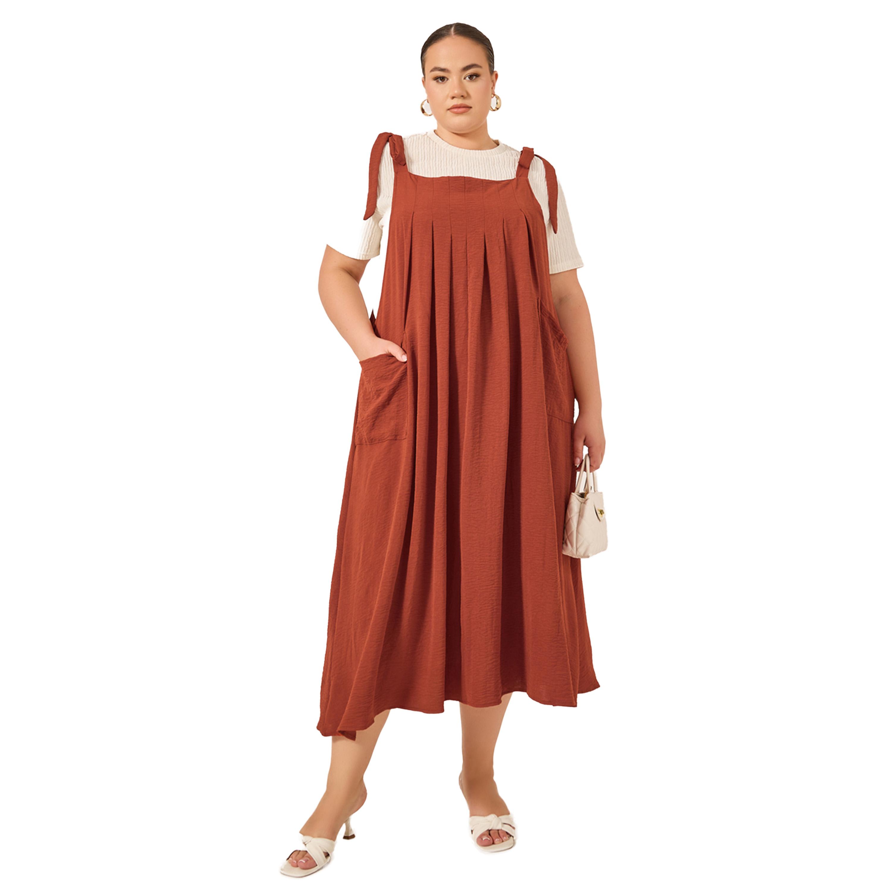 Styli Plus Size Solid Pleated Pinafore Midi Dress-women-clothing-dresses-image-1