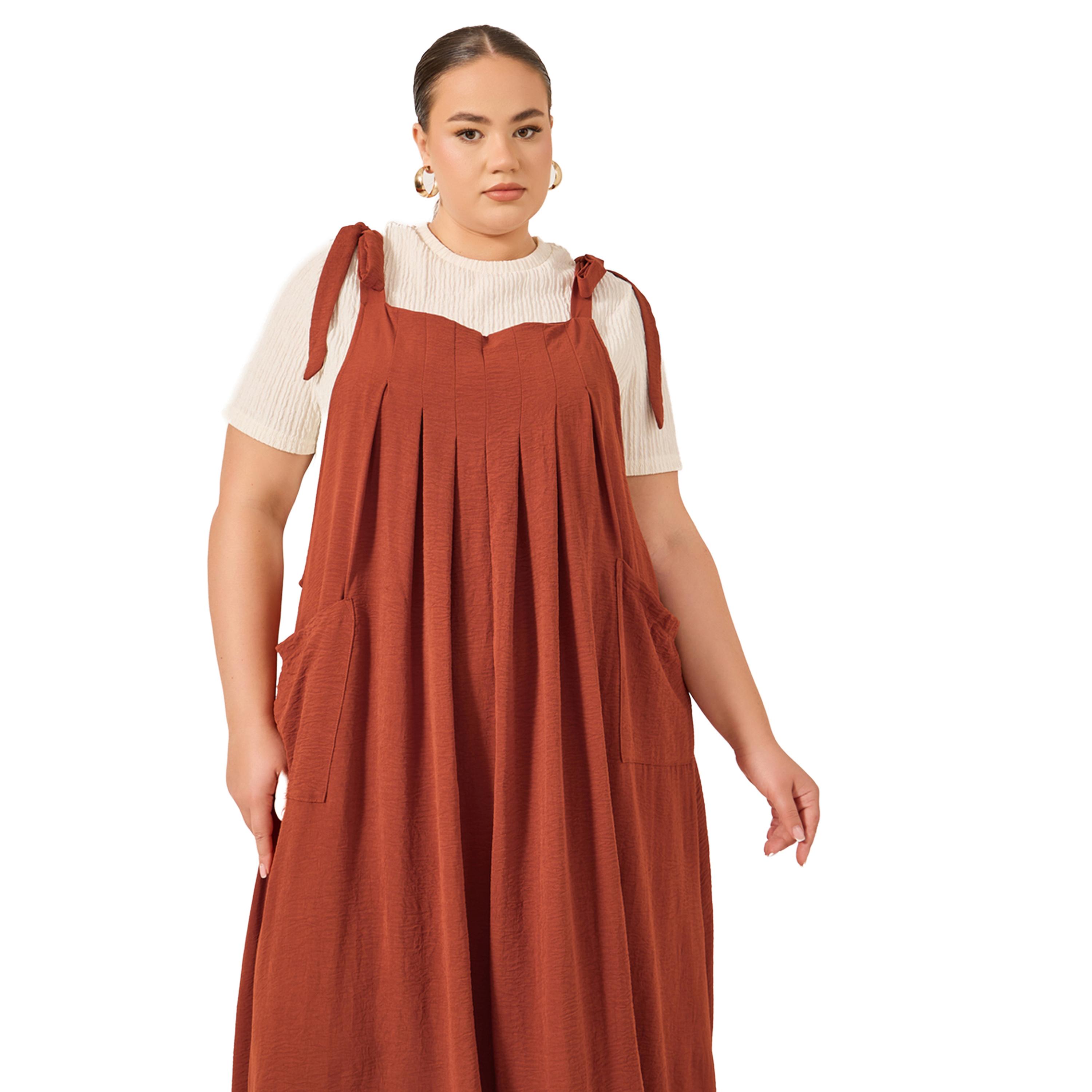 Styli Plus Size Solid Pleated Pinafore Midi Dress-women-clothing-dresses-image-3
