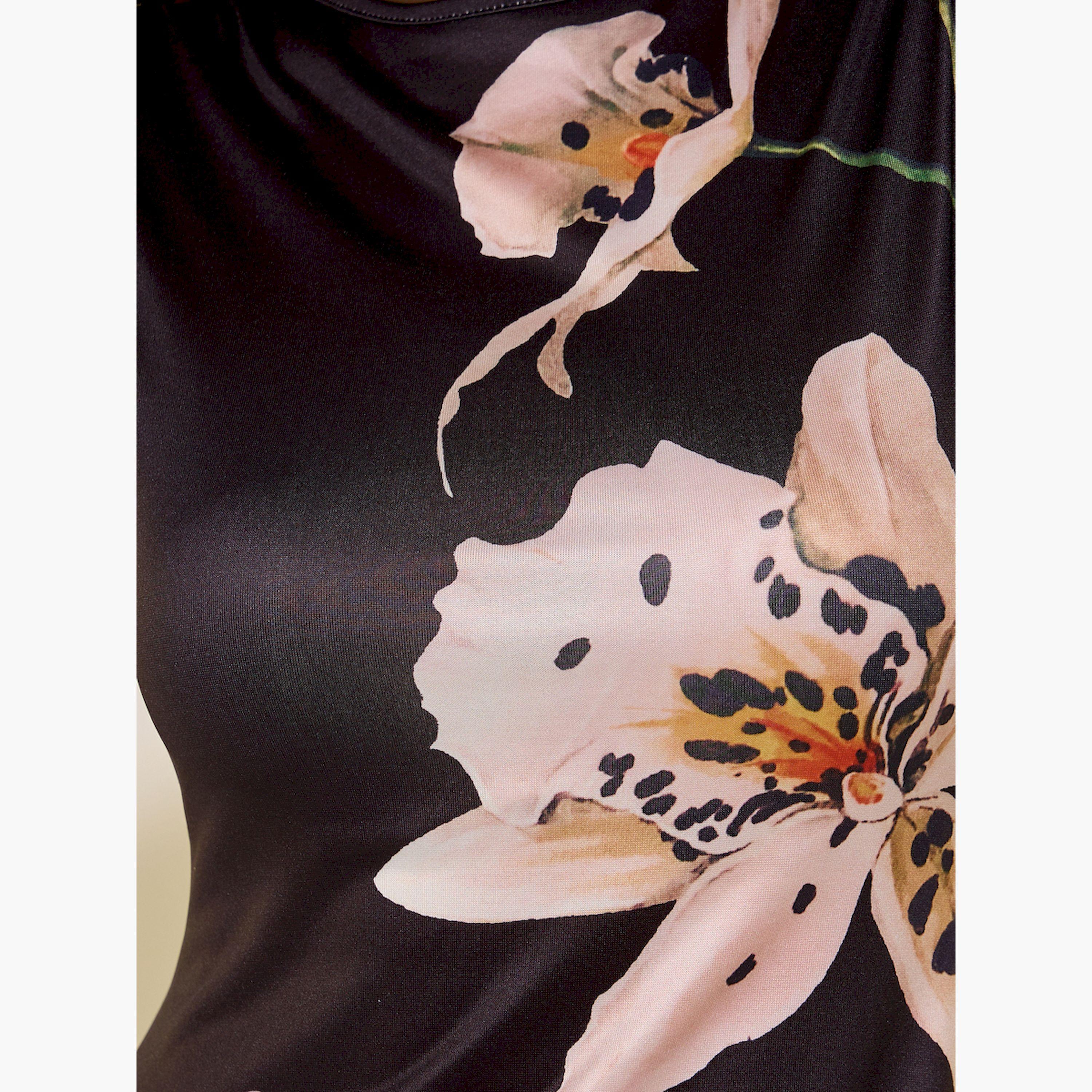 Take Two Black Floral Print Long Sleeve A-Line Midi Dress-women-clothing-dresses-image-4