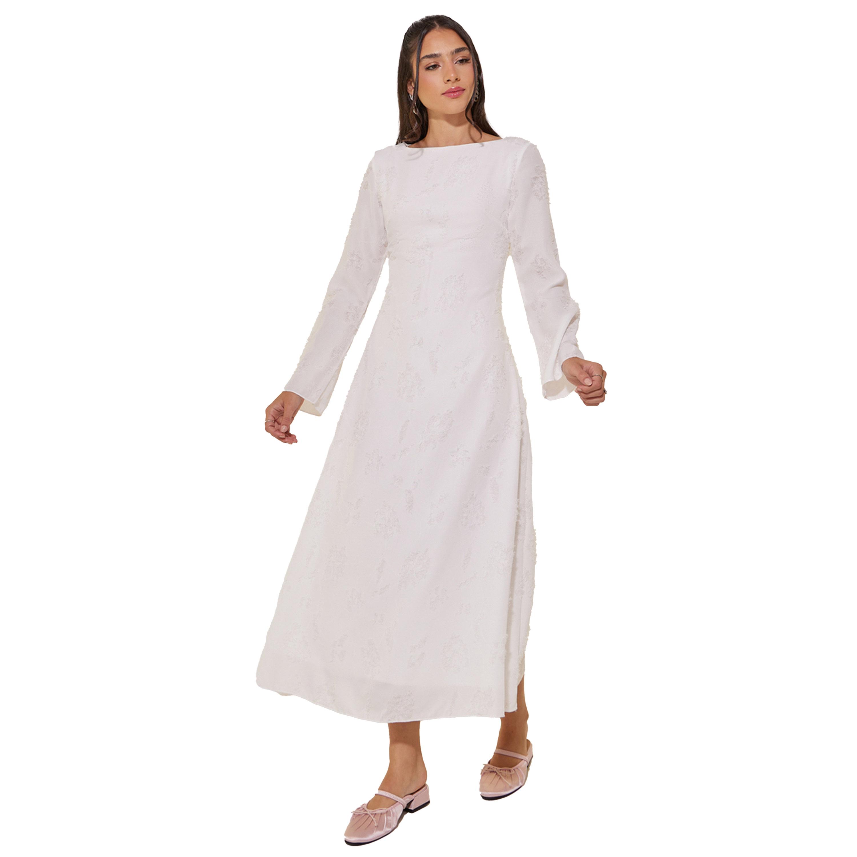 فستان ميدي بحافة واسعة وياقة بنمط قارب-women-clothing-dresses-image-2