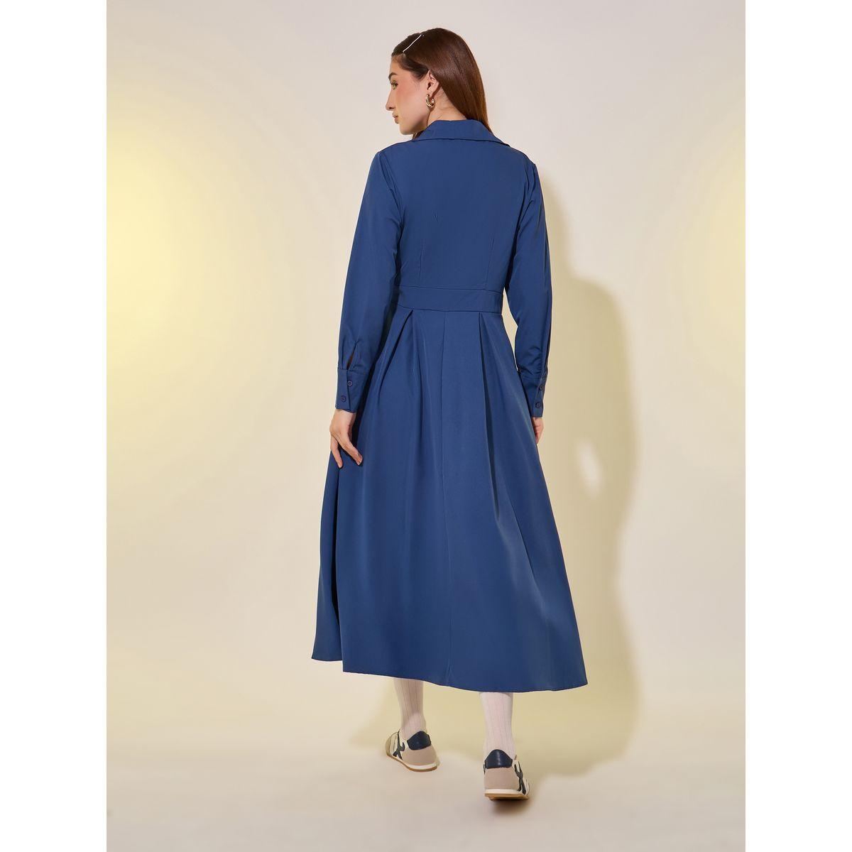 فستان ميدي سادة بنمط لف وأكمام طويلة-women-clothing-dresses-image-5