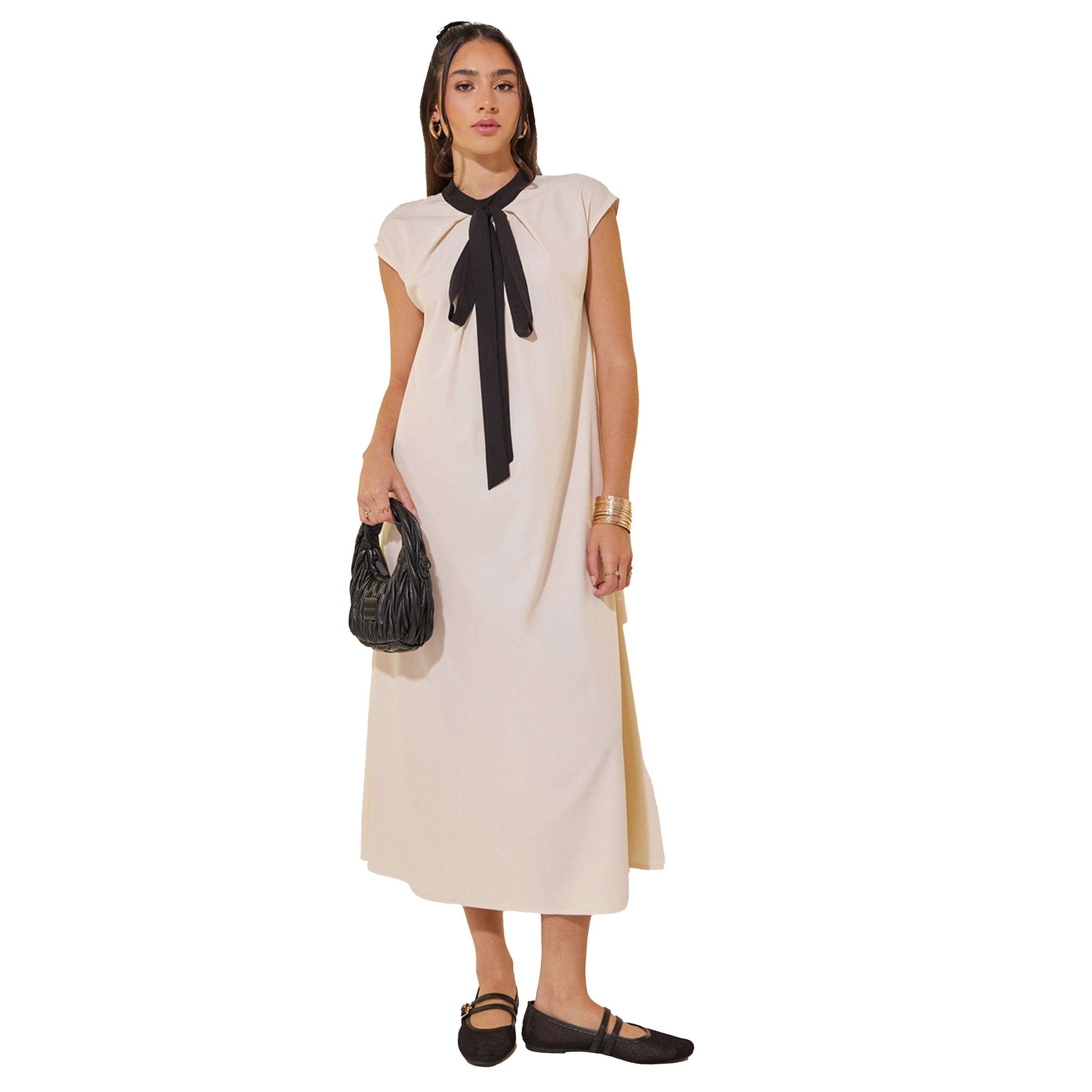 Take Two Solid Tie-Up Neck A-Line Midi Dress-women-clothing-dresses-image-2