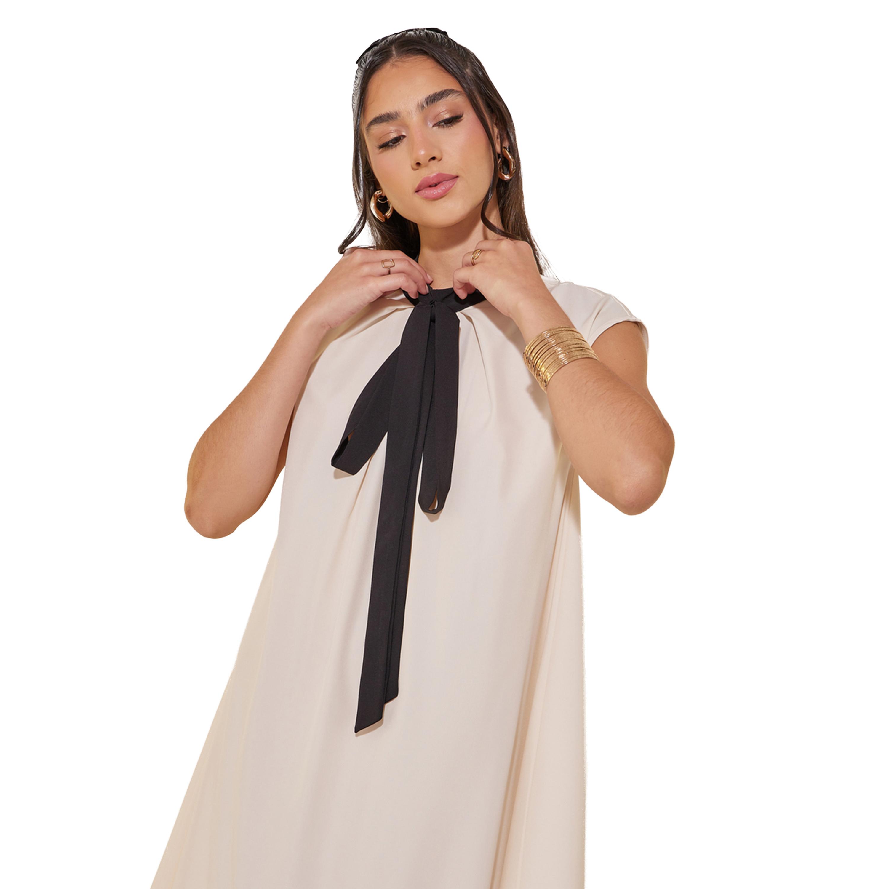 Take Two Solid Tie-Up Neck A-Line Midi Dress-women-clothing-dresses-image-3