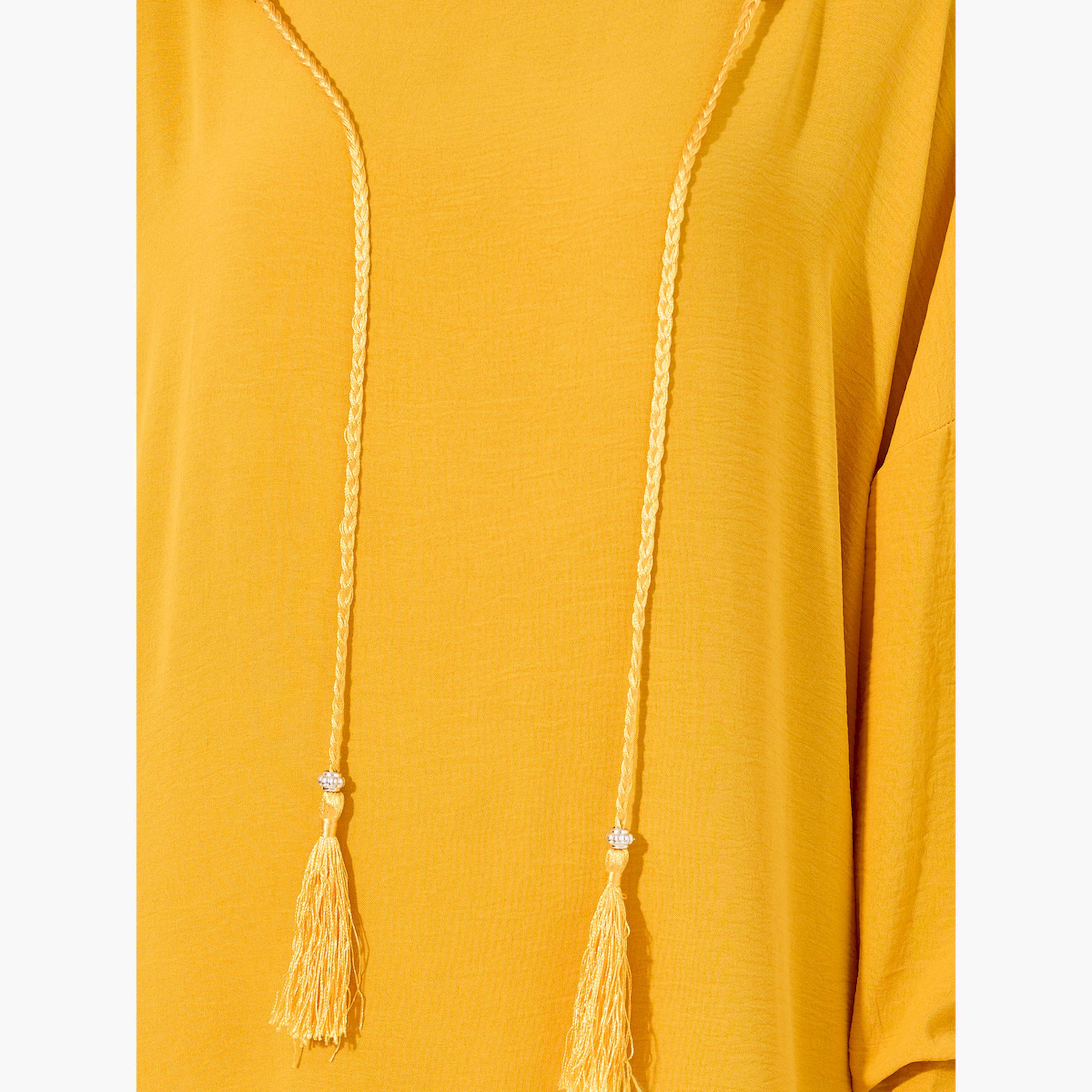 أميرة x ستايلي جلابية فضفاضة بياقة هودي وشراشيب-women-arabicclothing-jalabiyas-image-4
