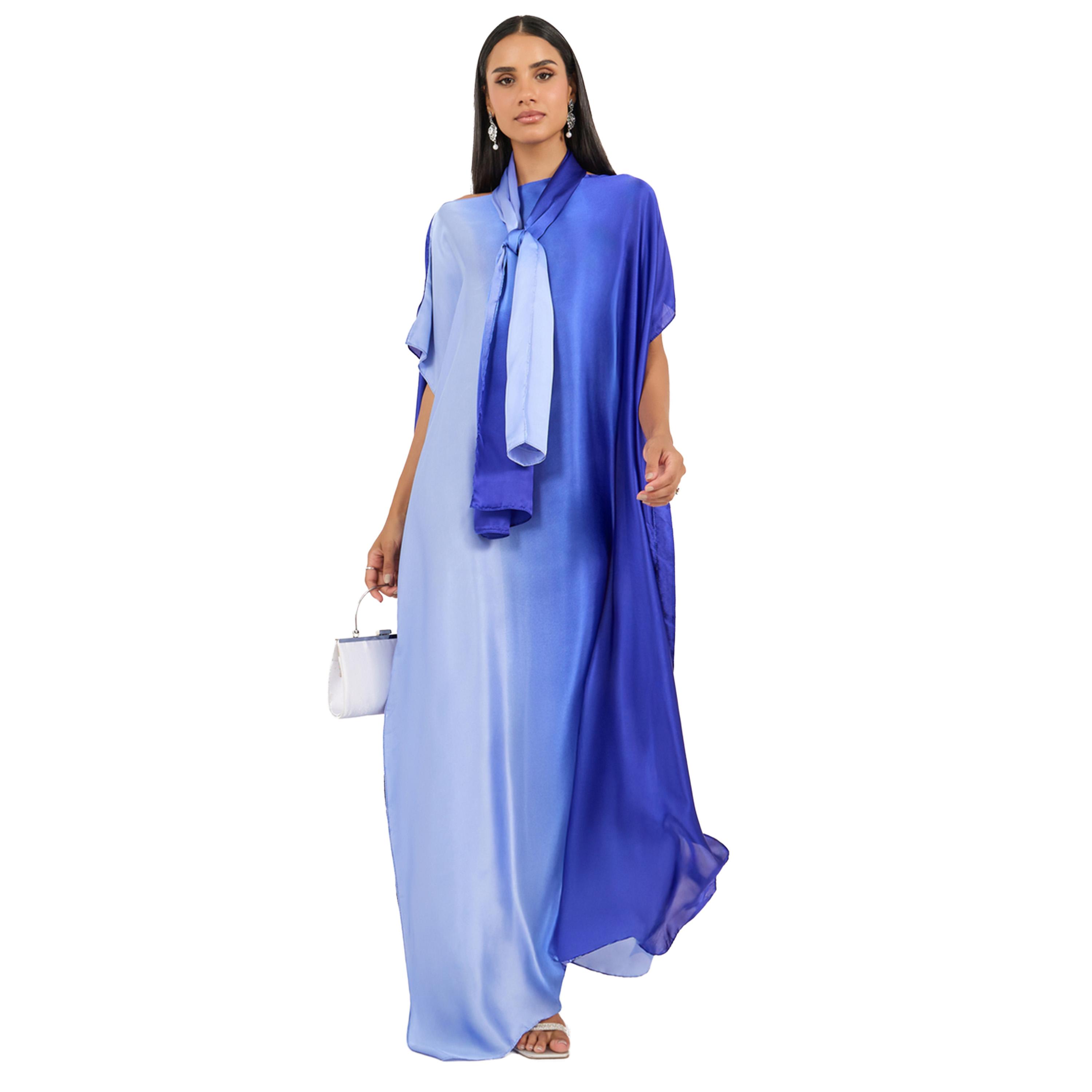 ستايلي - قفطان أومبري بأكمام قصيرة وقصة فضفاضة مع وشاح-women-arabicclothing-kaftan-image-1