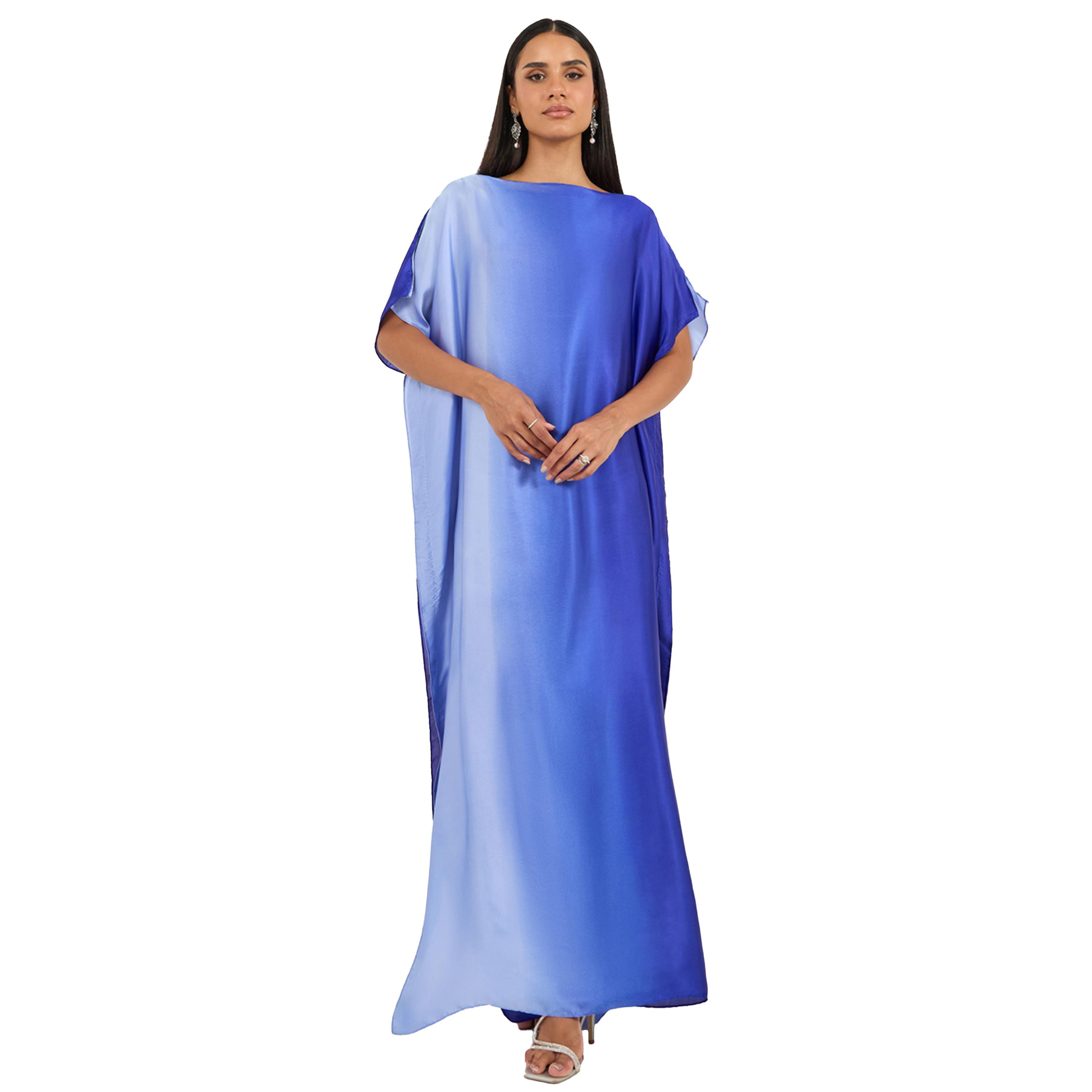 ستايلي - قفطان أومبري بأكمام قصيرة وقصة فضفاضة مع وشاح-women-arabicclothing-kaftan-image-2