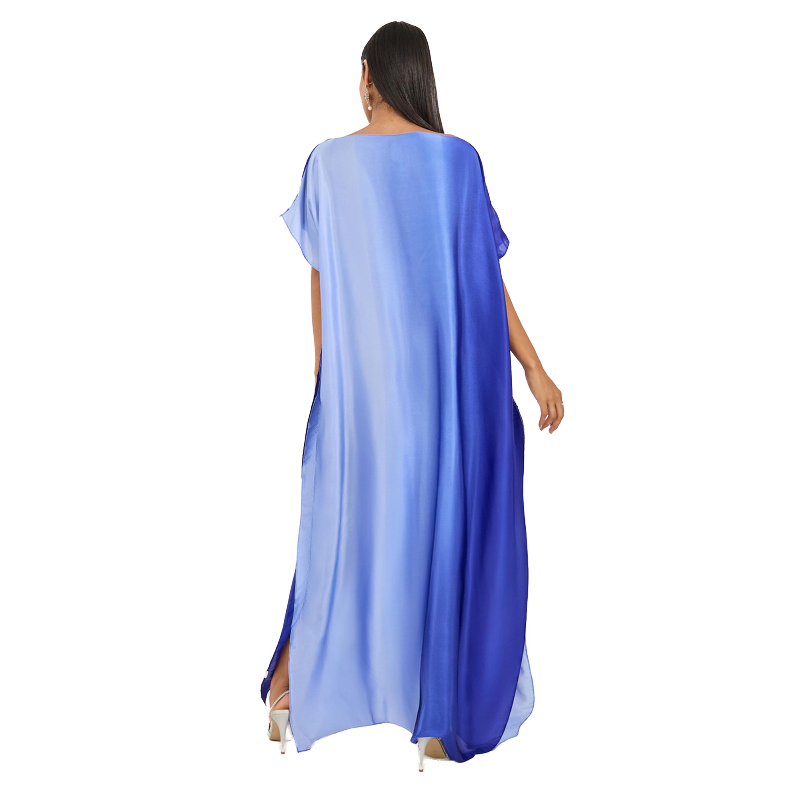 ستايلي - قفطان أومبري بأكمام قصيرة وقصة فضفاضة مع وشاح-women-arabicclothing-kaftan-image-5