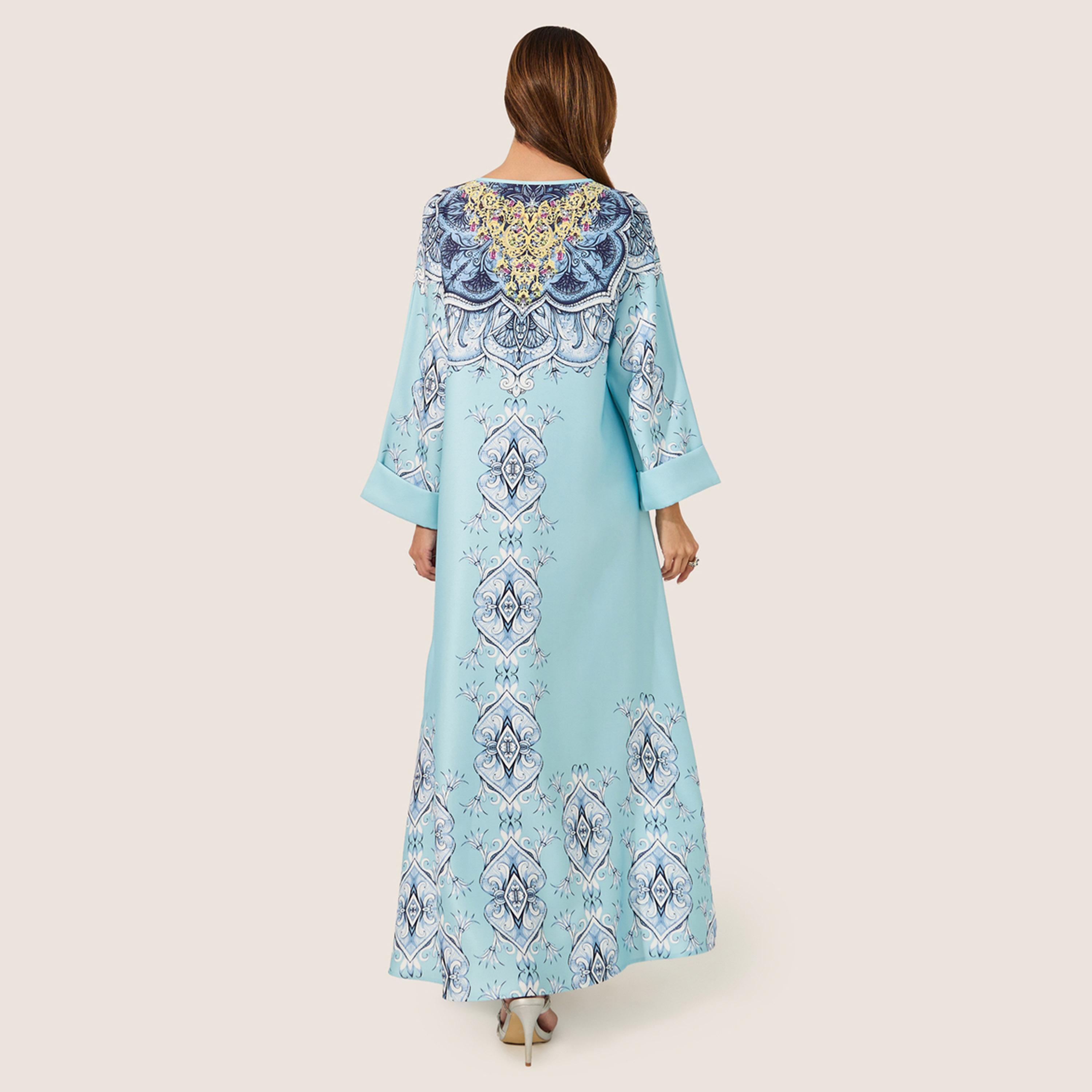 ستايلي - جلابية مطبوعة مع تطريز لؤلؤ صناعي-women-arabicclothing-jalabiyas-image-5