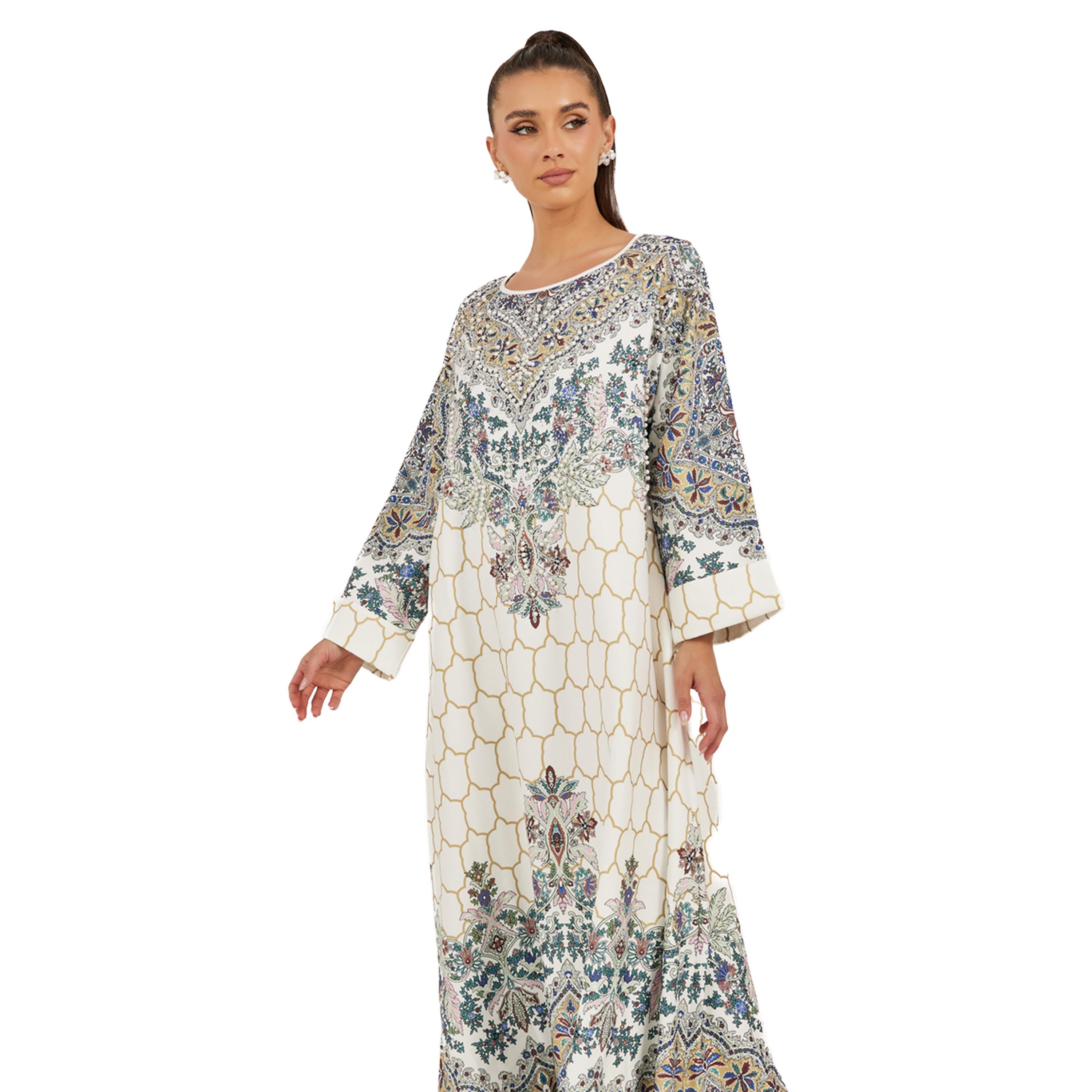 Amirah X Styli Placement Print Embellished A-Line Jalabiya-women-arabicclothing-jalabiyas-image-3