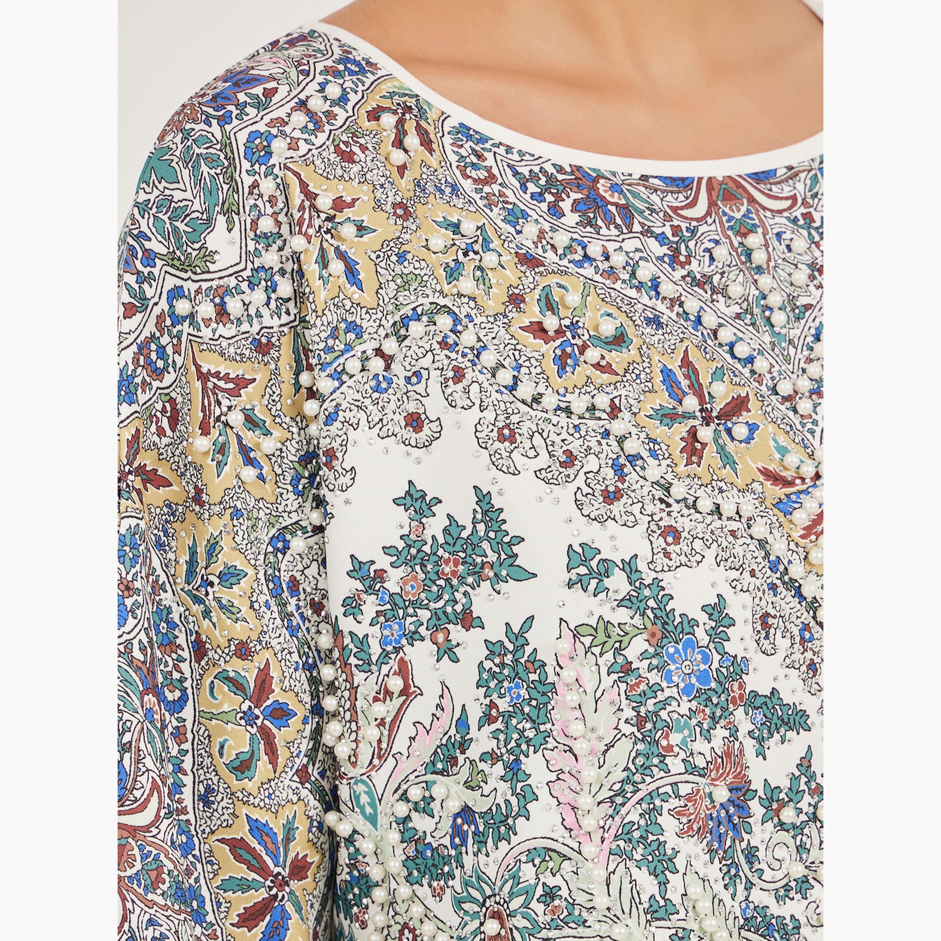 Amirah X Styli Placement Print Embellished A-Line Jalabiya-women-arabicclothing-jalabiyas-image-4