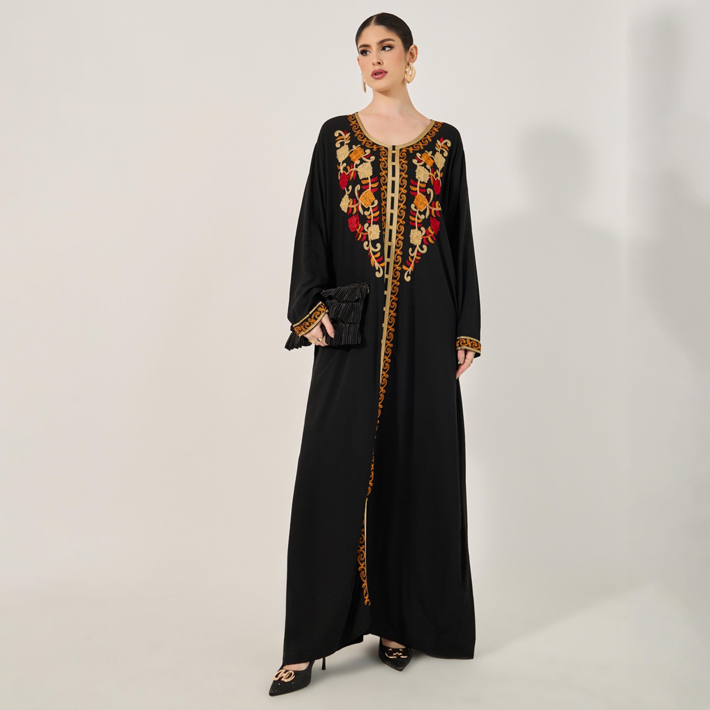 Styli Embroidered Round Neck A-Line Jalabiya-women-arabicclothing-jalabiyas-image-2