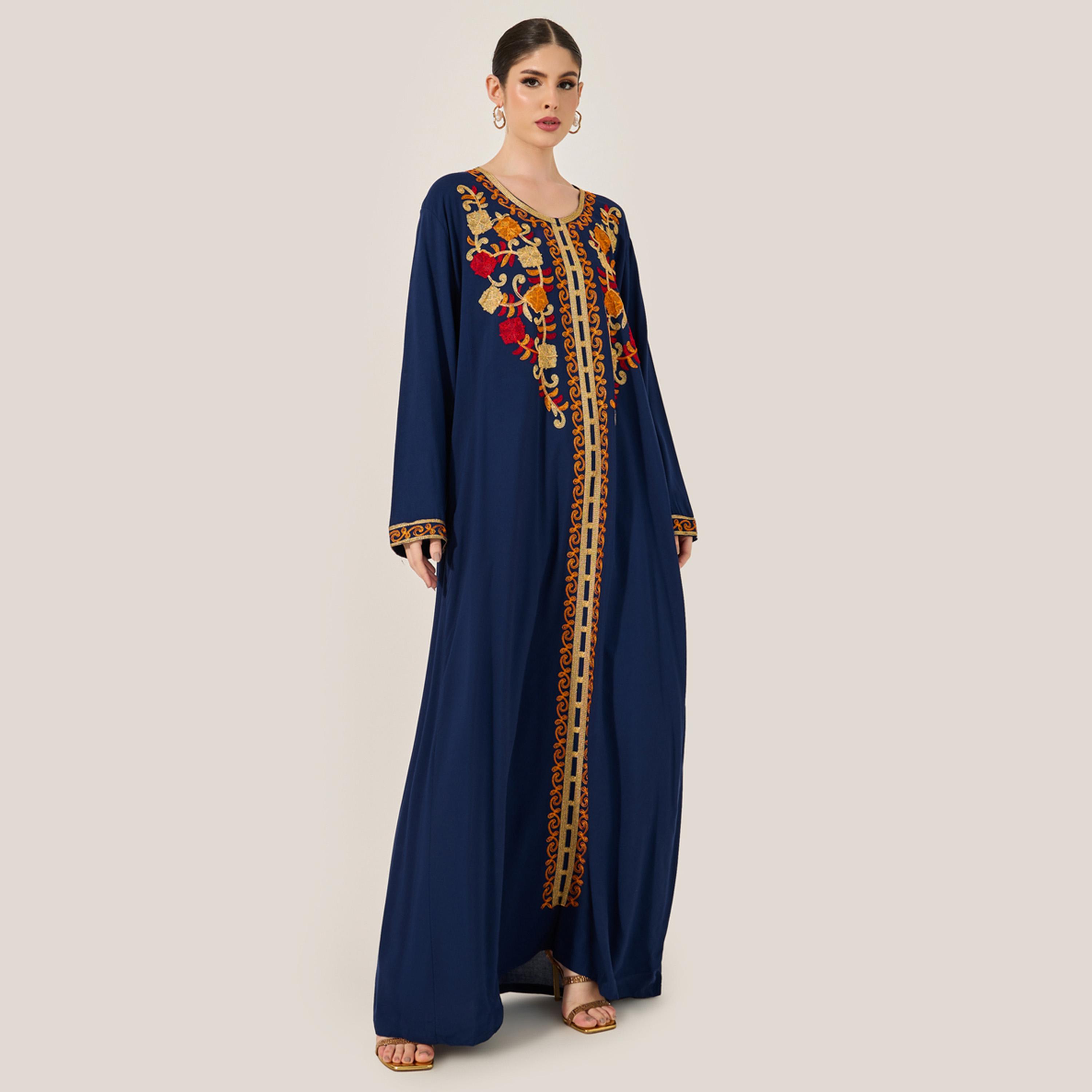 Styli Embroidered Round Neck A-Line Jalabiya-women-arabicclothing-jalabiyas-image-1