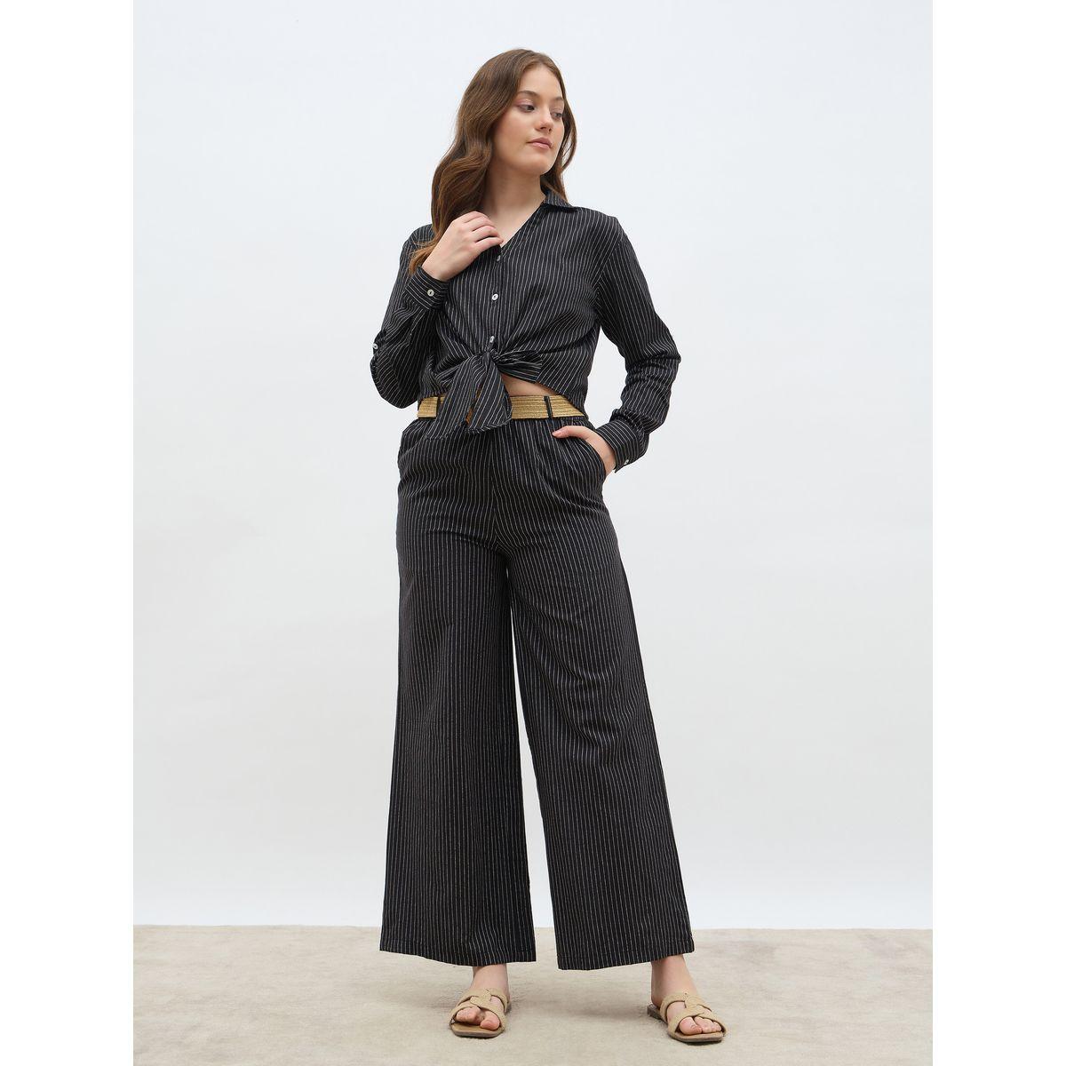 Styli Front Knot Striped Shirt and Pants Co-Ords-women-clothing-coordsets-image-2