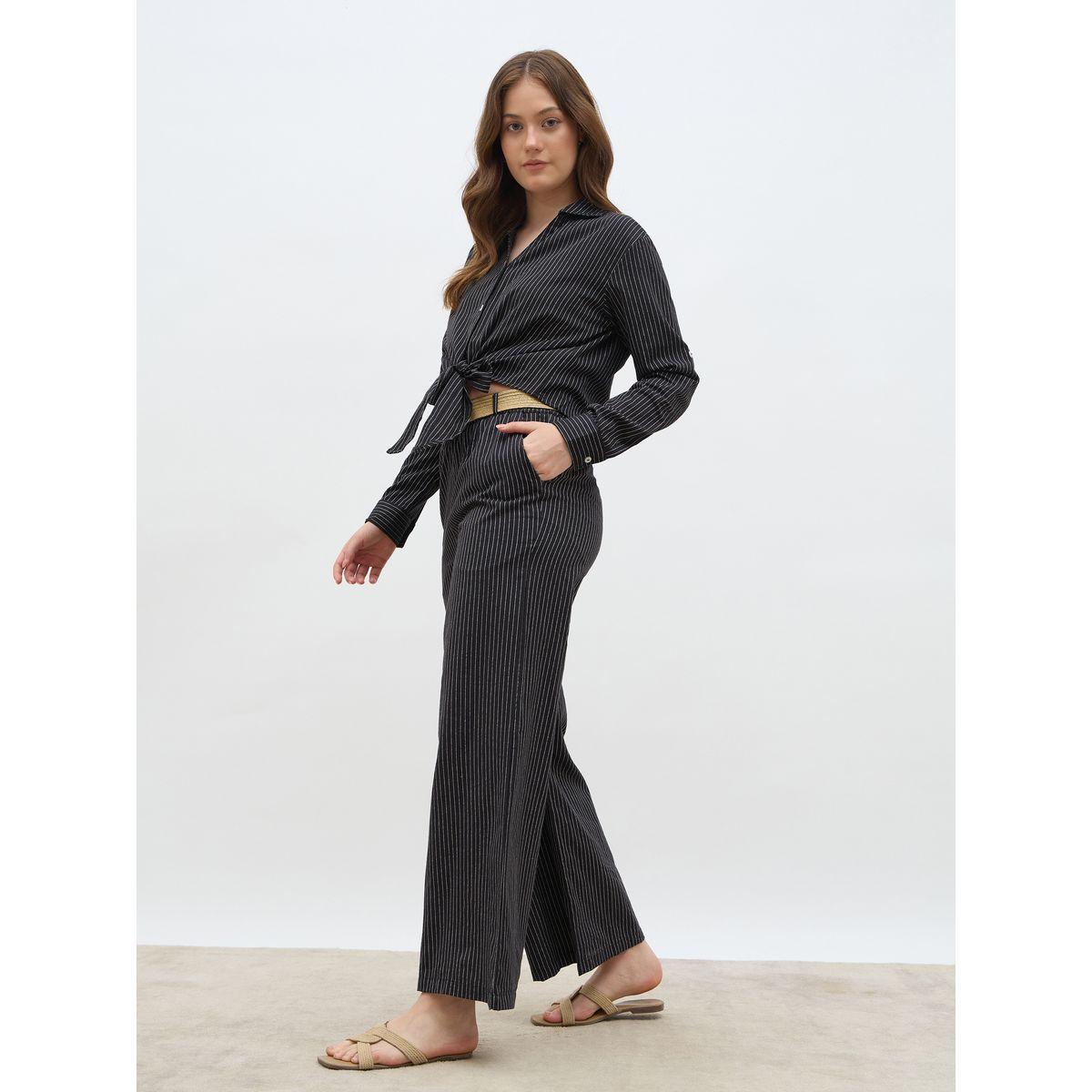 Styli Front Knot Striped Shirt and Pants Co-Ords-women-clothing-coordsets-image-3