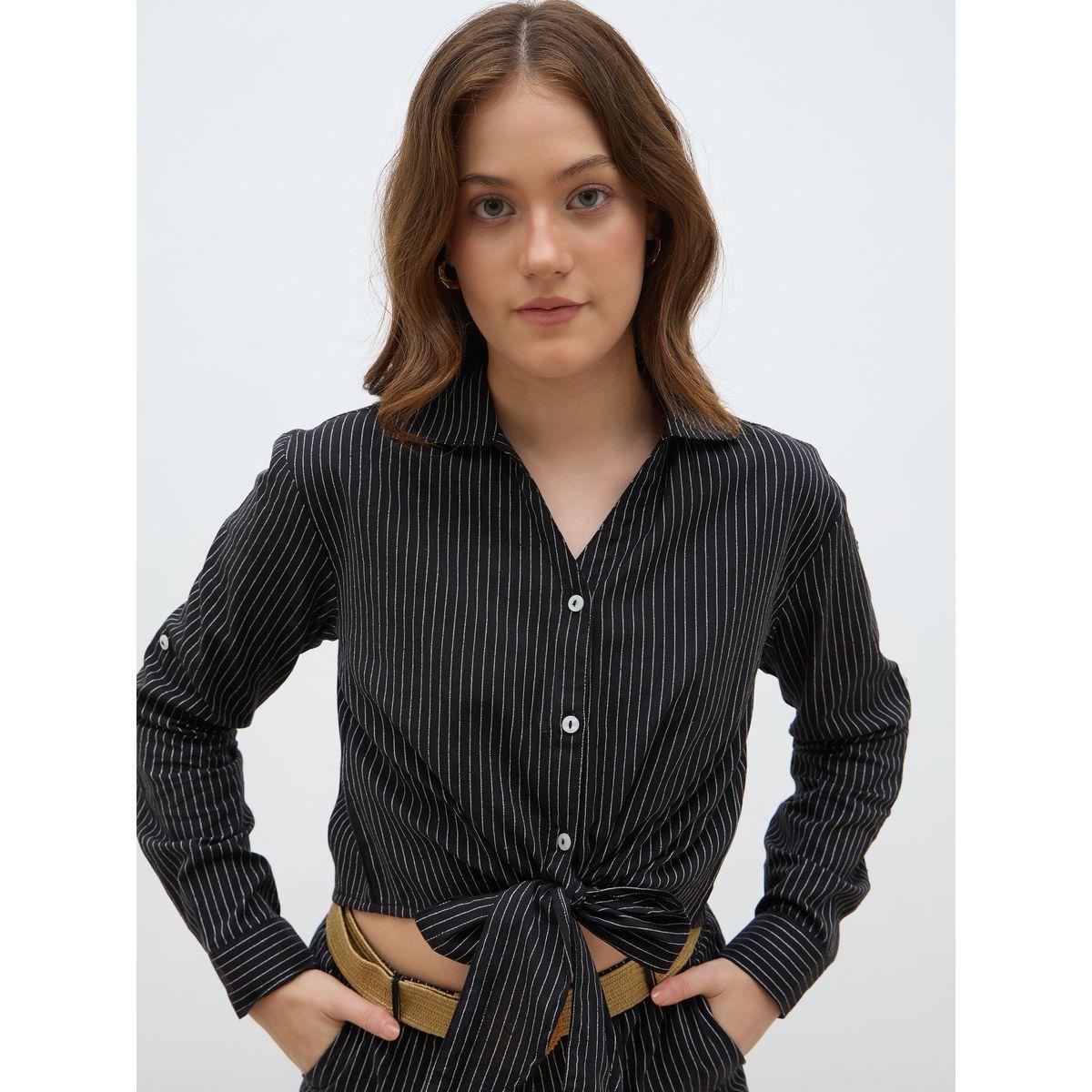 Styli Front Knot Striped Shirt and Pants Co-Ords-women-clothing-coordsets-image-4