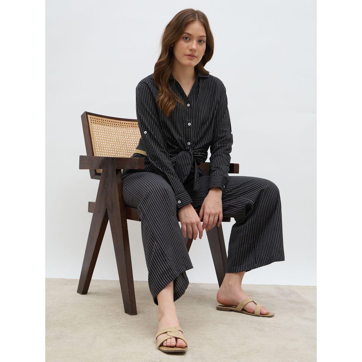 Styli Front Knot Striped Shirt and Pants Co-Ords-women-clothing-coordsets-image-6